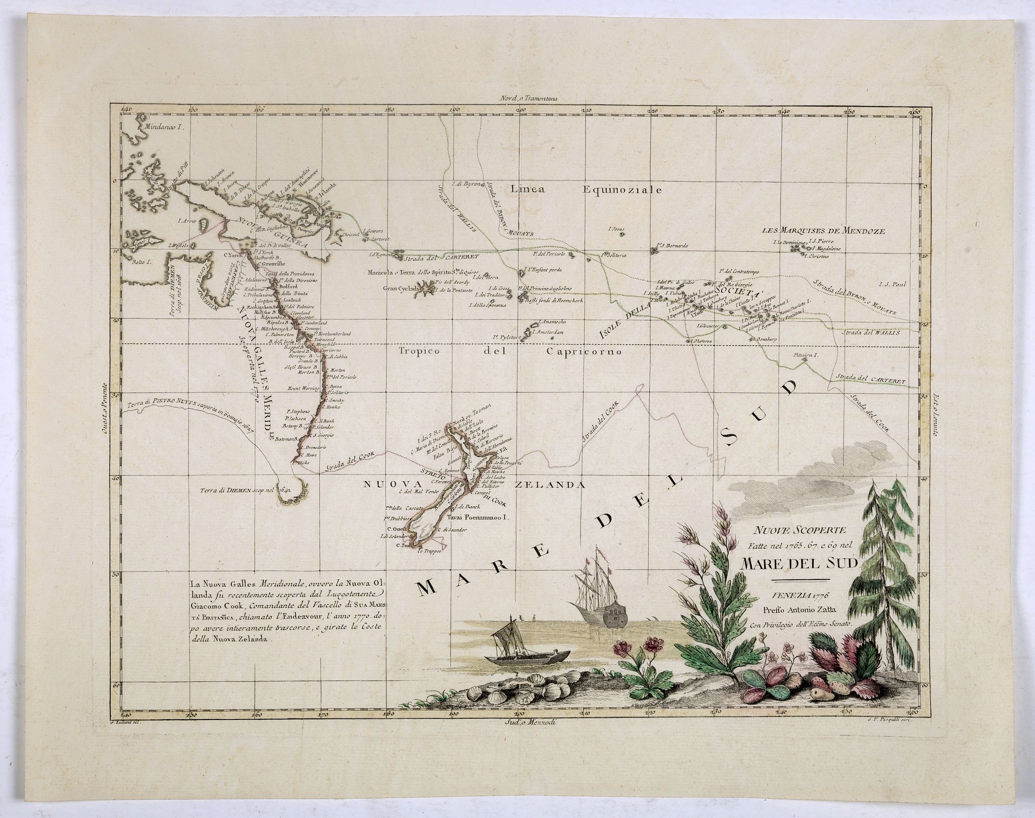 ZATTA, A., Nuove scoperte Fatte nel 1765. 67 e 69 nel Mare del Sud. . ., antique map, old maps