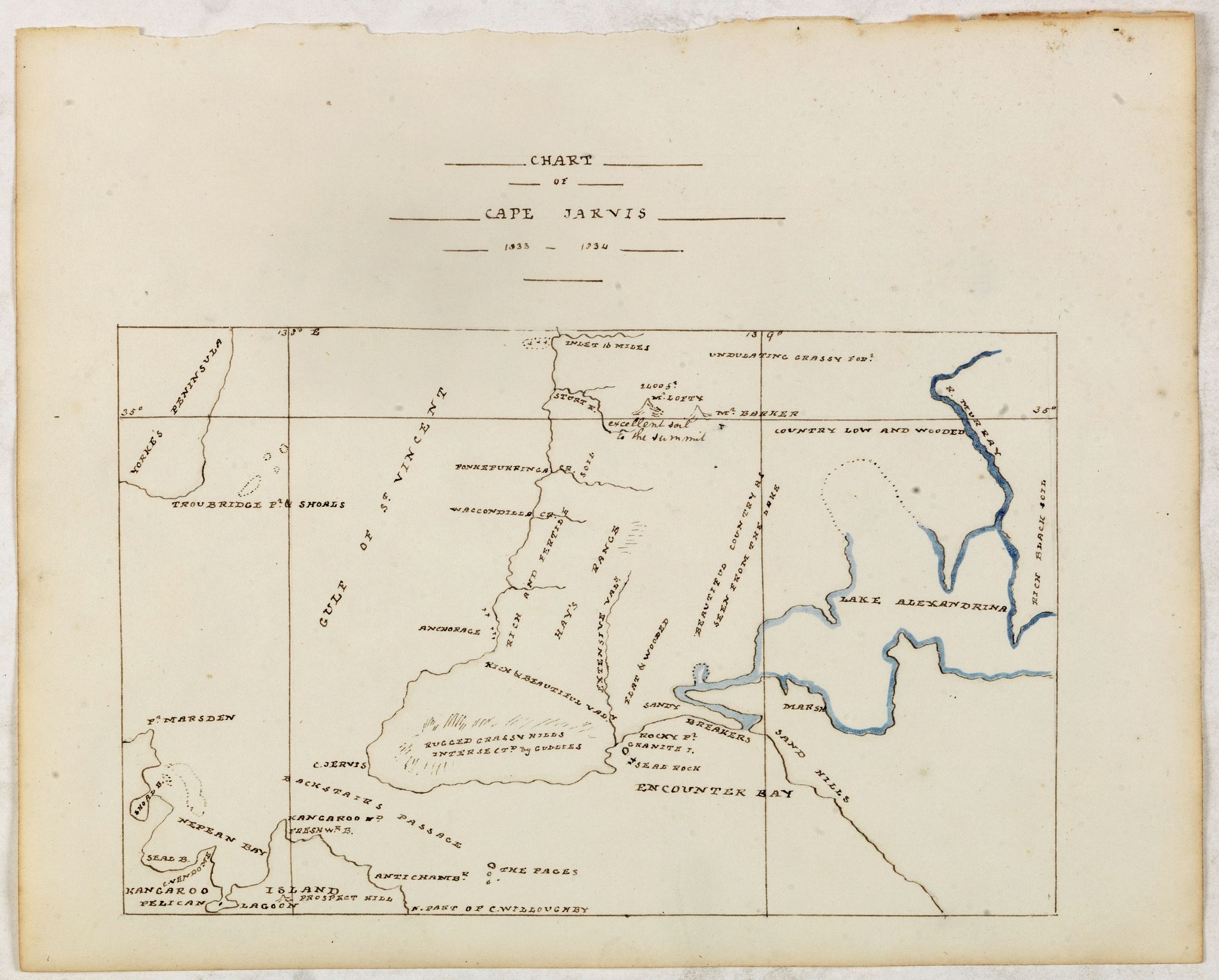 ANONYMOUS, CHART OF CAPE JARVIS 1833 - 1834., antique map, old maps