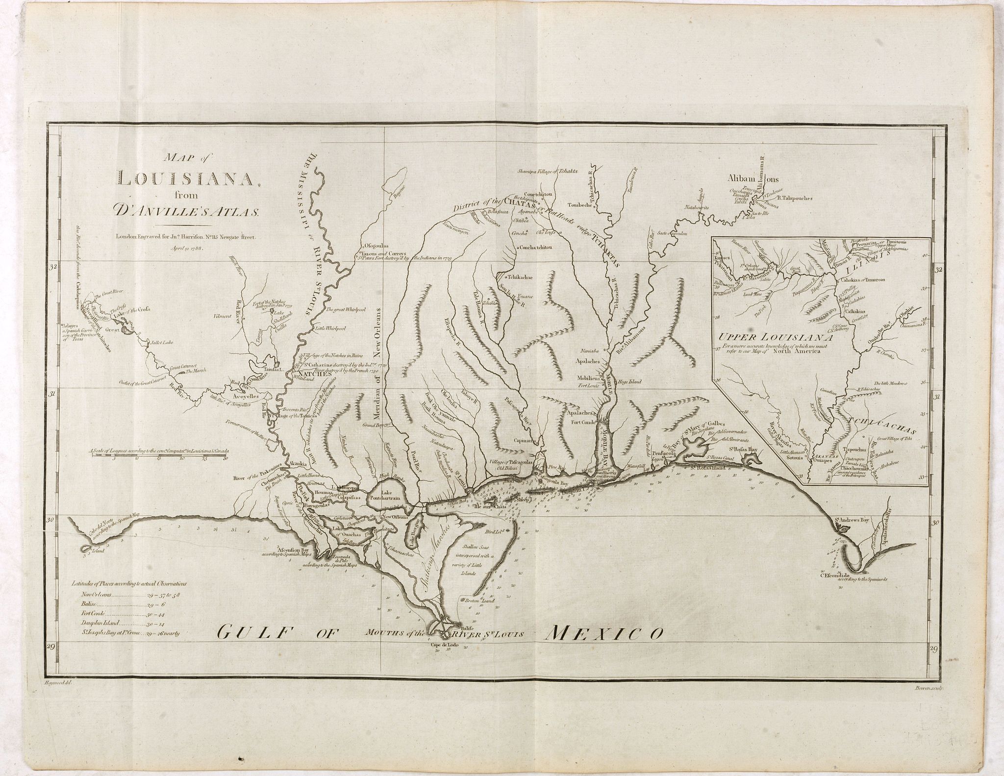 BOWEN, Th., Map of Louisiana from D'Anville's Atlas., antique map, old maps