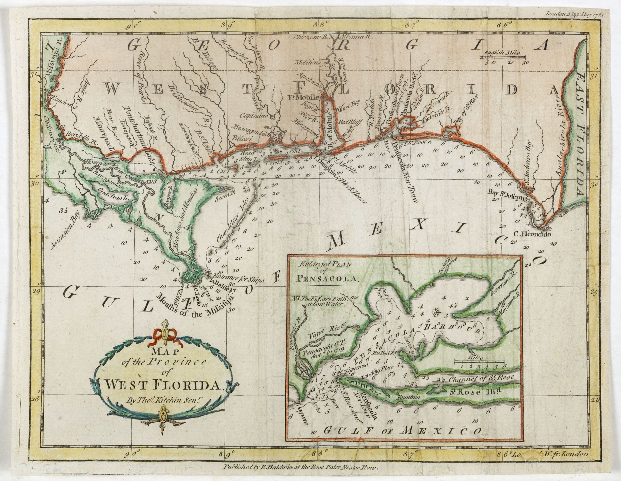 LONDON MAGAZINE, Map of the Province of West Florida. By Tho.s Kitchin., antique map, old maps