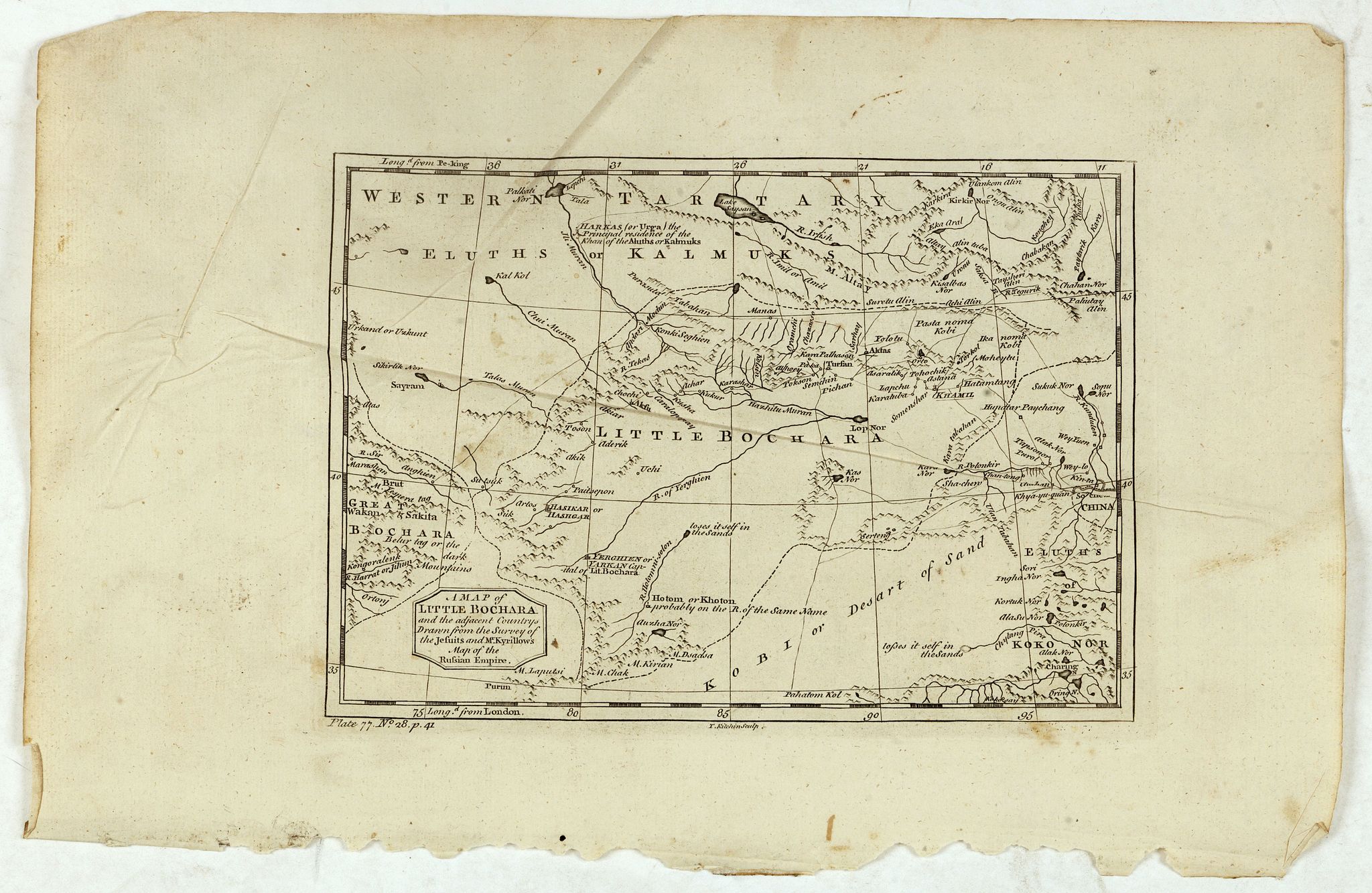 KITCHIN, Th., A Map of Little Bochara, and the Adjacent Countrys Drawn from the Survey of the Jesuits and Mr. Kyrillows Map of the Russian Empire., antique map, old maps
