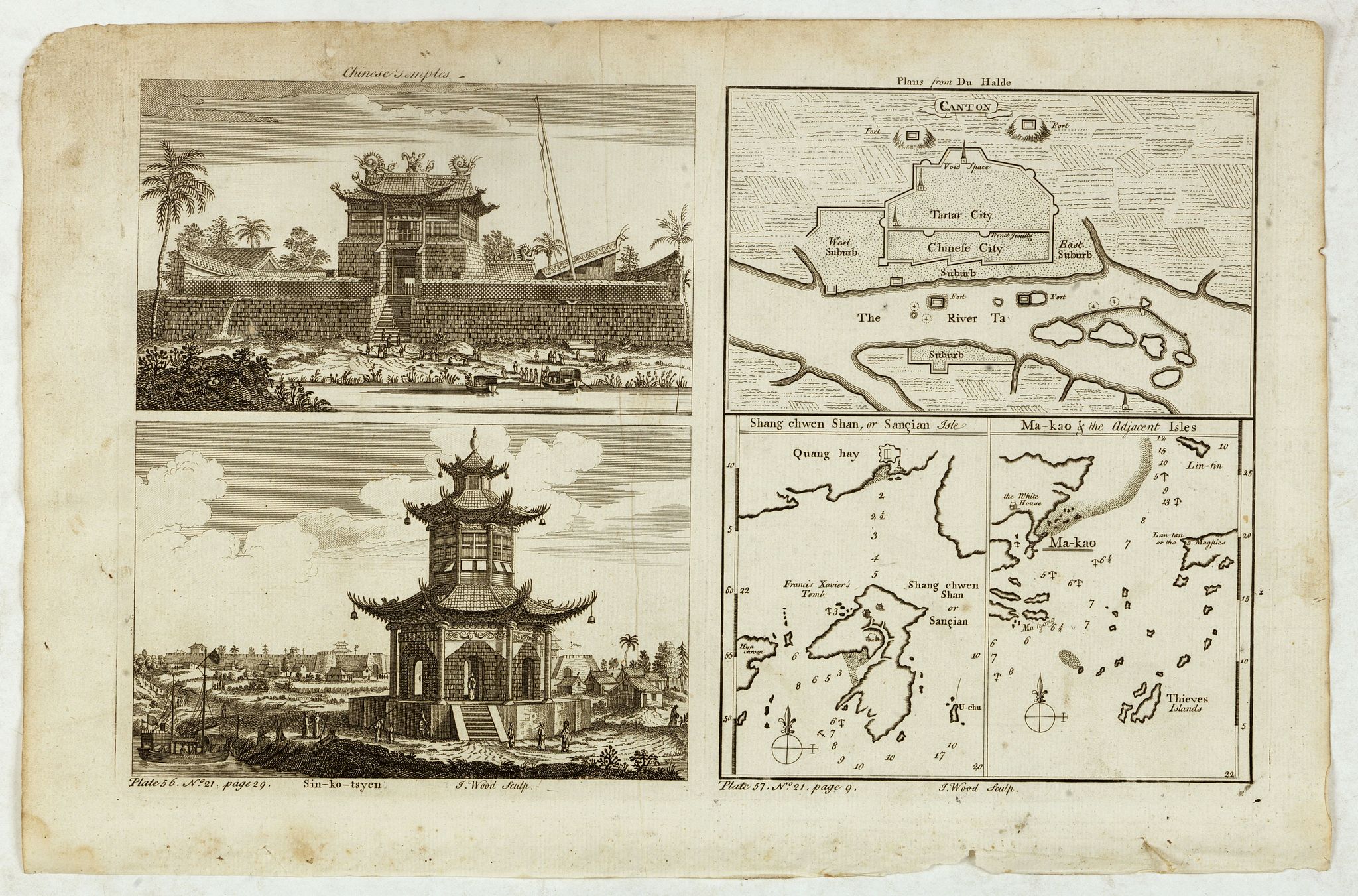KITCHIN, Th., Chinese Temples. Sin-Ko-Tsyen. Canton, Sancian Isle. Ma-Kao., antique map, old maps