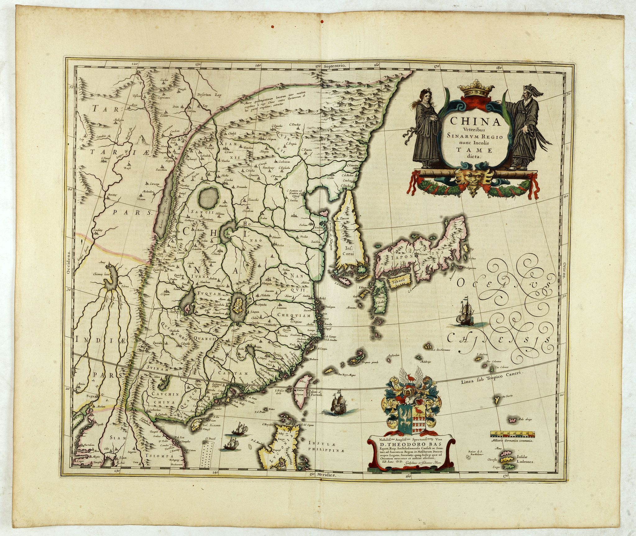 BLAEU, W., China Veteribus Sinarum Regio., antique map, old maps