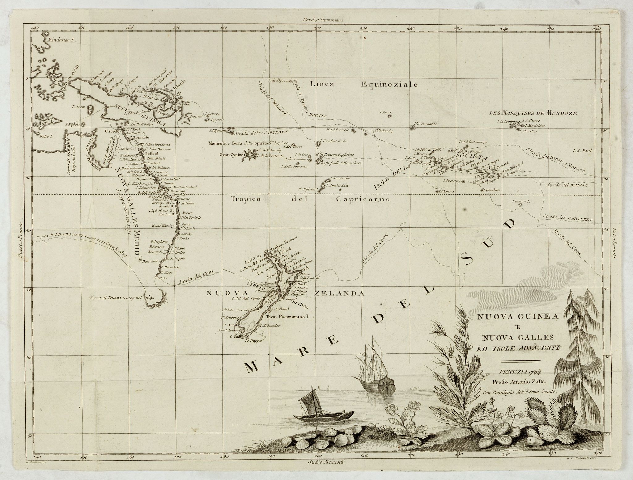 ZATTA, A., Nuova Guinea e Nuova Galles ed Isole Adjacenti, antique map, old maps