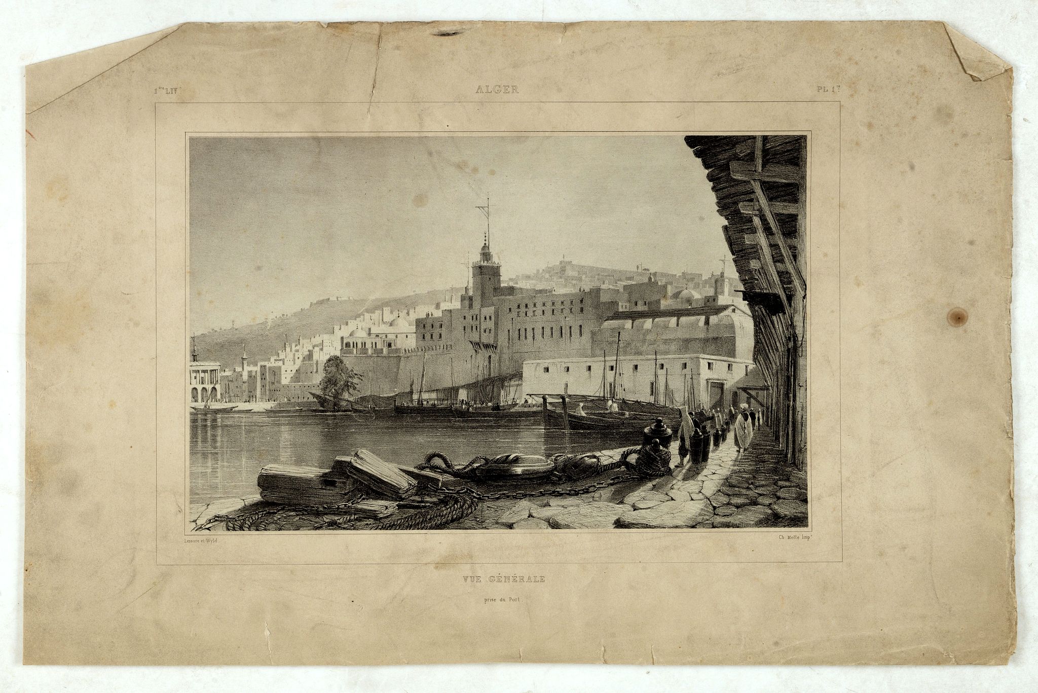 WYLD William / LESSORE Emile, Alger, vue générale prise du port., antique map, old maps