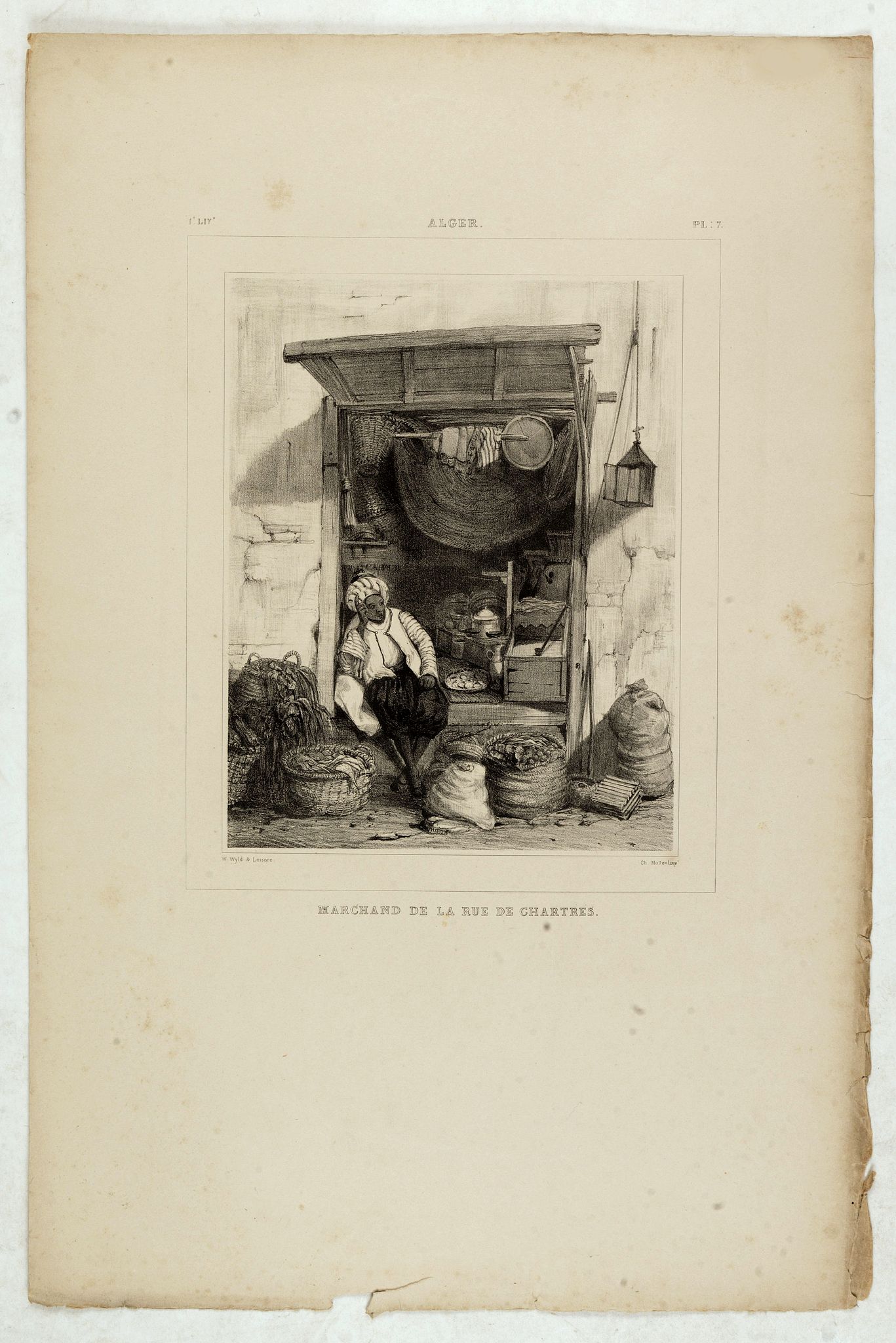 WYLD William / LESSORE Emile, Alger, Marchand de la rue de Chartres., antique map, old maps