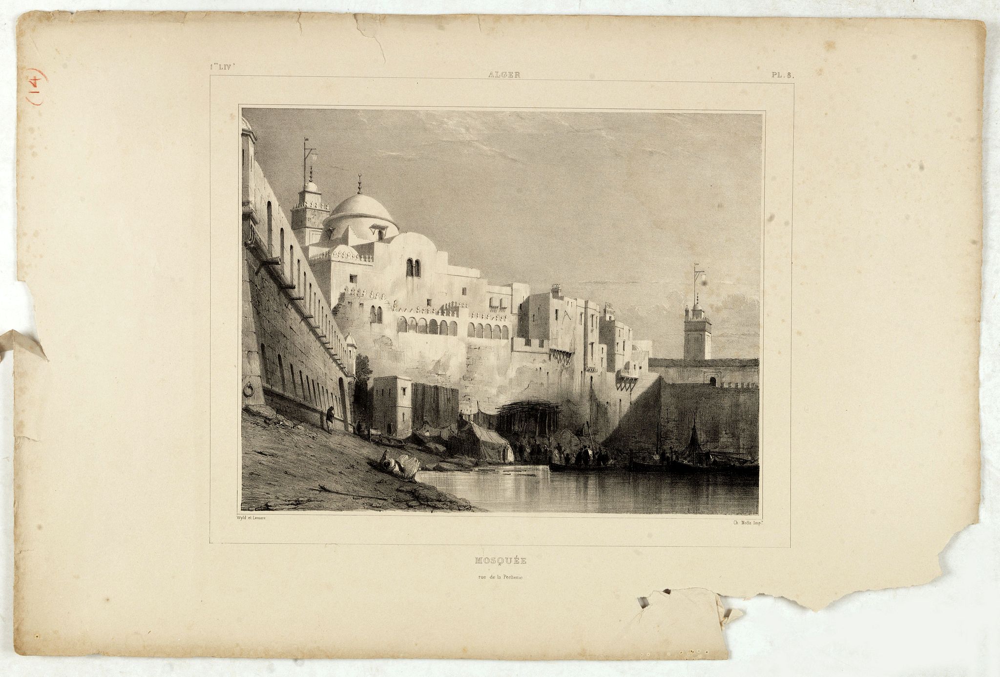 WYLD William / LESSORE Emile, Alger, Mosquée rue de la percherie., antique map, old maps