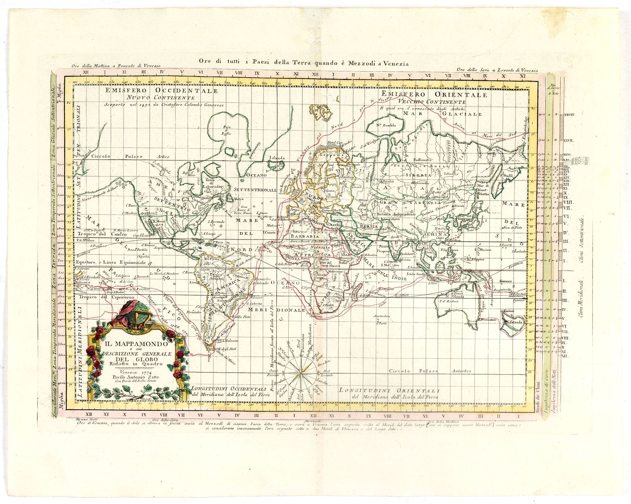 ZATTA, A., Il Mappamondo o sia Descrizione Generale del Globo Ridotto.., antique map, old maps