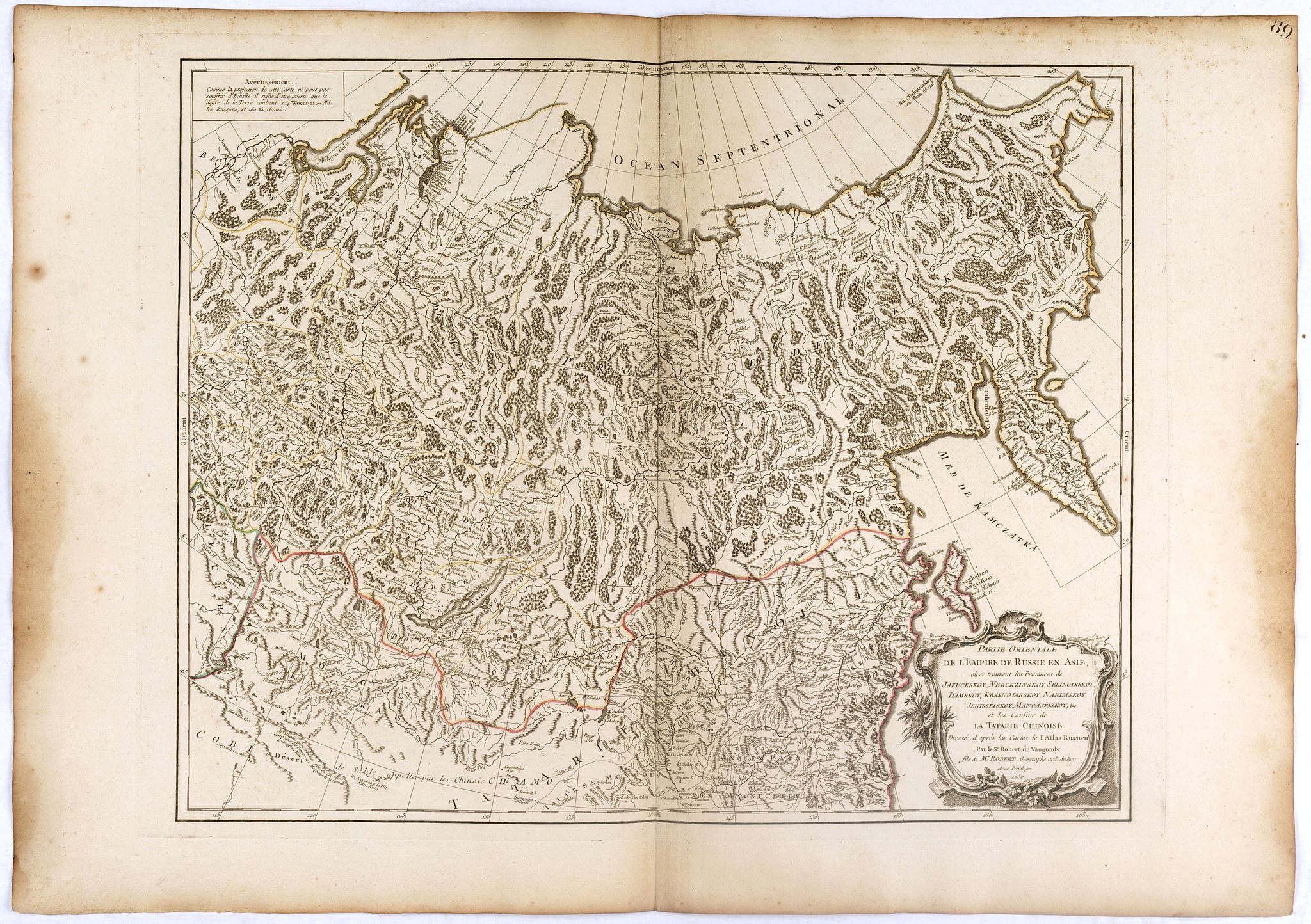 ROBERT DE VAUGONDY, G., Partie Orientale de l'Empire de Russie en Asie.. et les Confins de la Tatarie Chinoise. . ., antique map, old maps