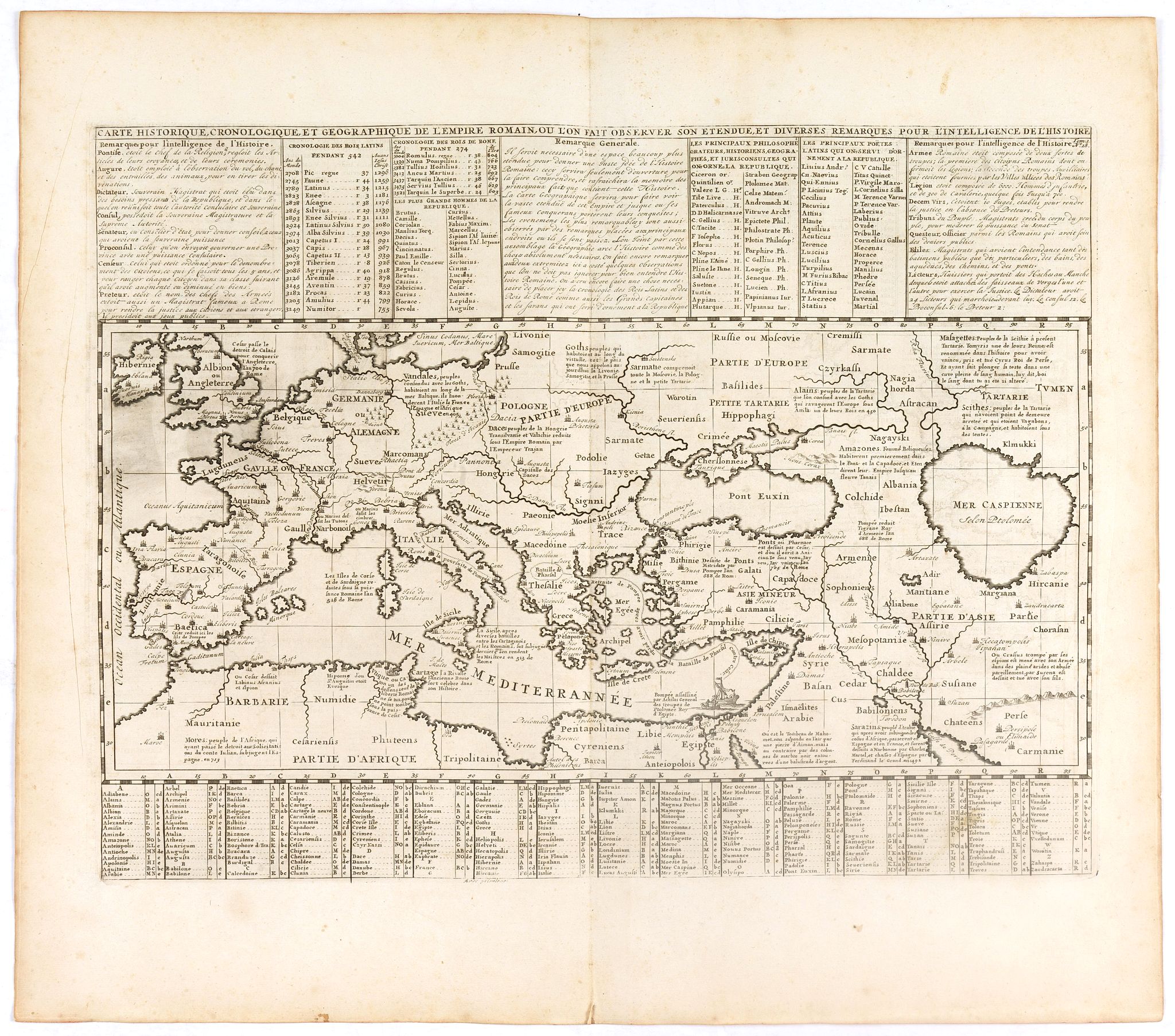CHATELAIN, H., Carte historique chronologique et géographique de l'empire romain où l'on fait observer son étendue et diverses remarques pour l'intelligence de l'histoire., antique map, old maps