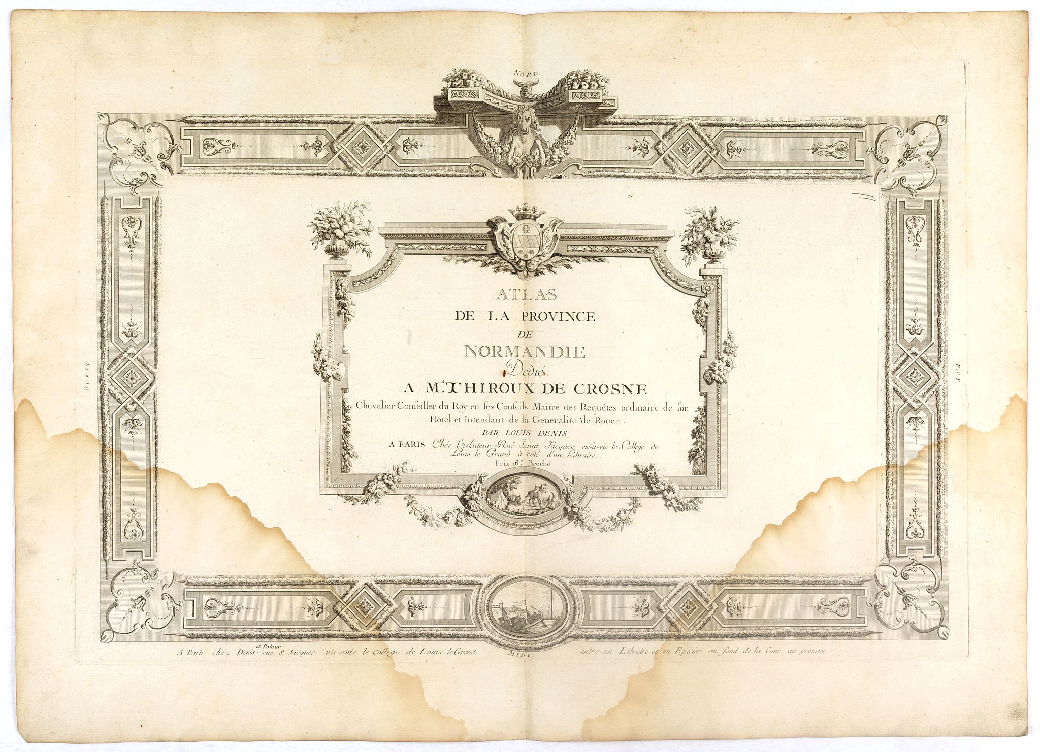 DENIS, (Title page) Atlas de la Province de Normandie dédié à Mr Thiroux de Crosne . . ., antique map, old maps