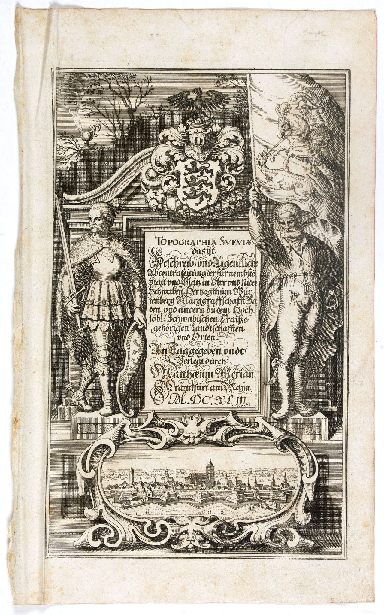 MERIAN, C., Title page : Topographia Sueviae dasist . . ., antique map, old maps