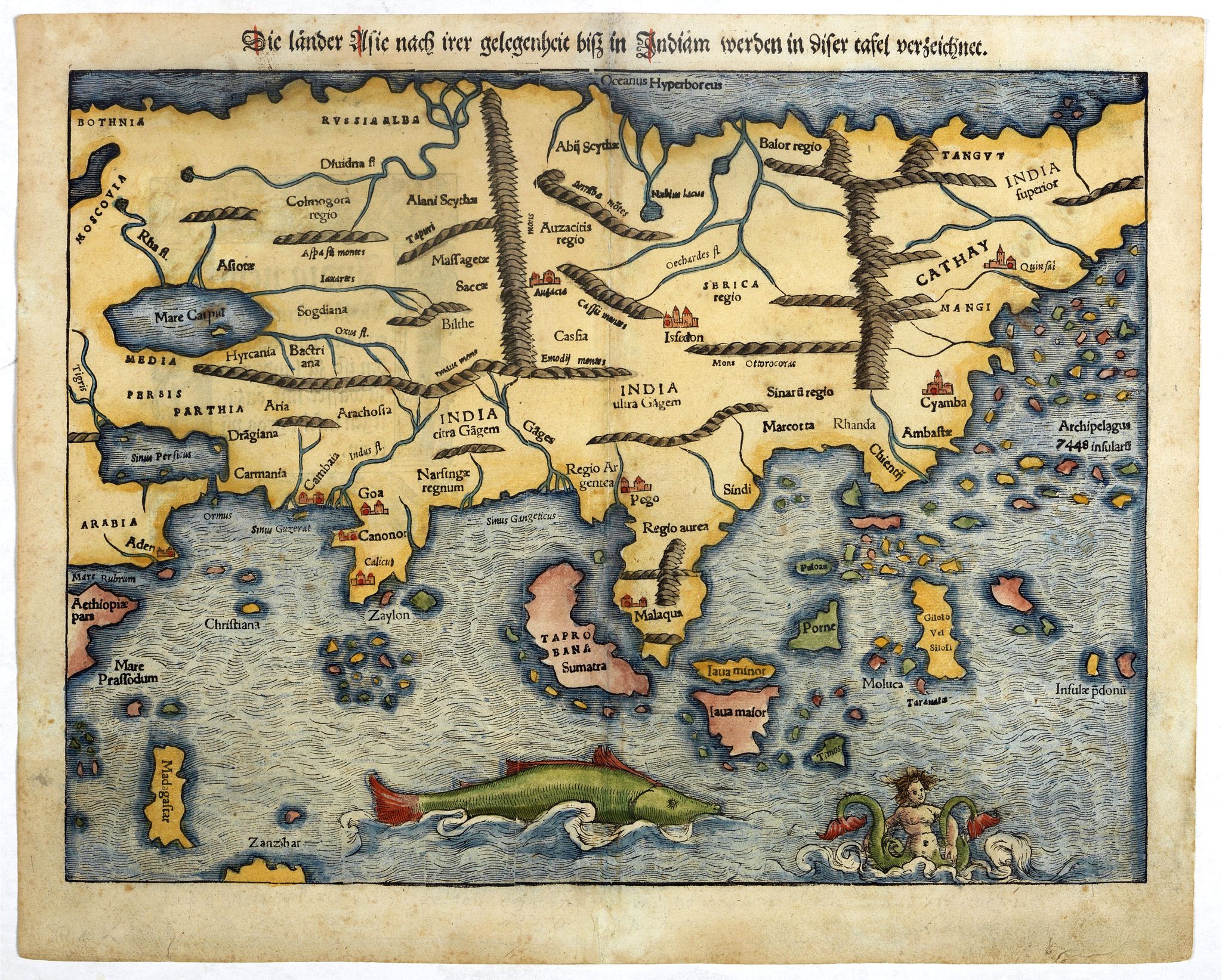 MÜNSTER, S., Die länder Asie nach irer gelegenheit biss in Indiam werden in diser tafel verzeichnet.., antique map, old maps