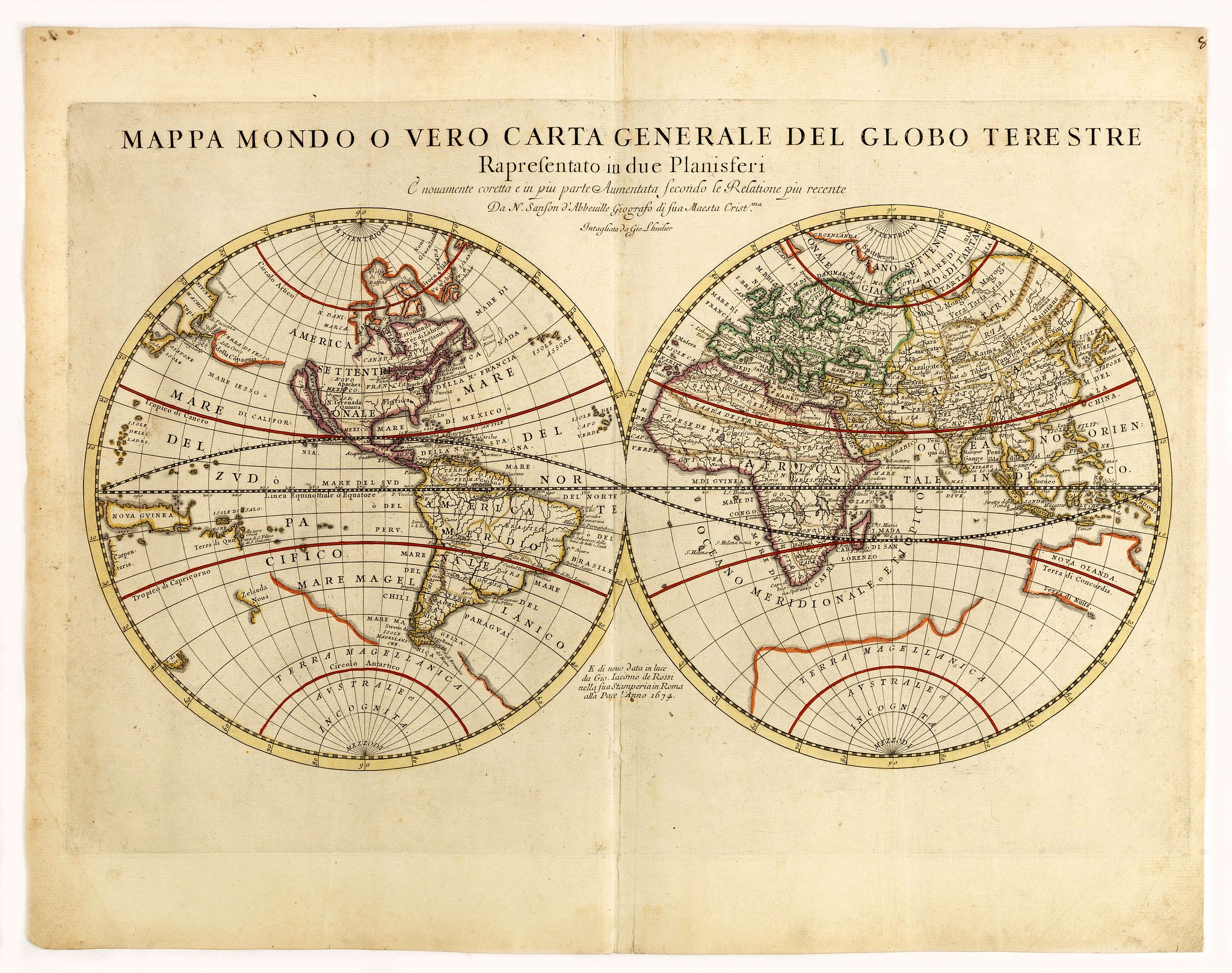 DE ROSSI, G., Mappa mondo o vero carta generale del globo terestre…, antique map, old maps