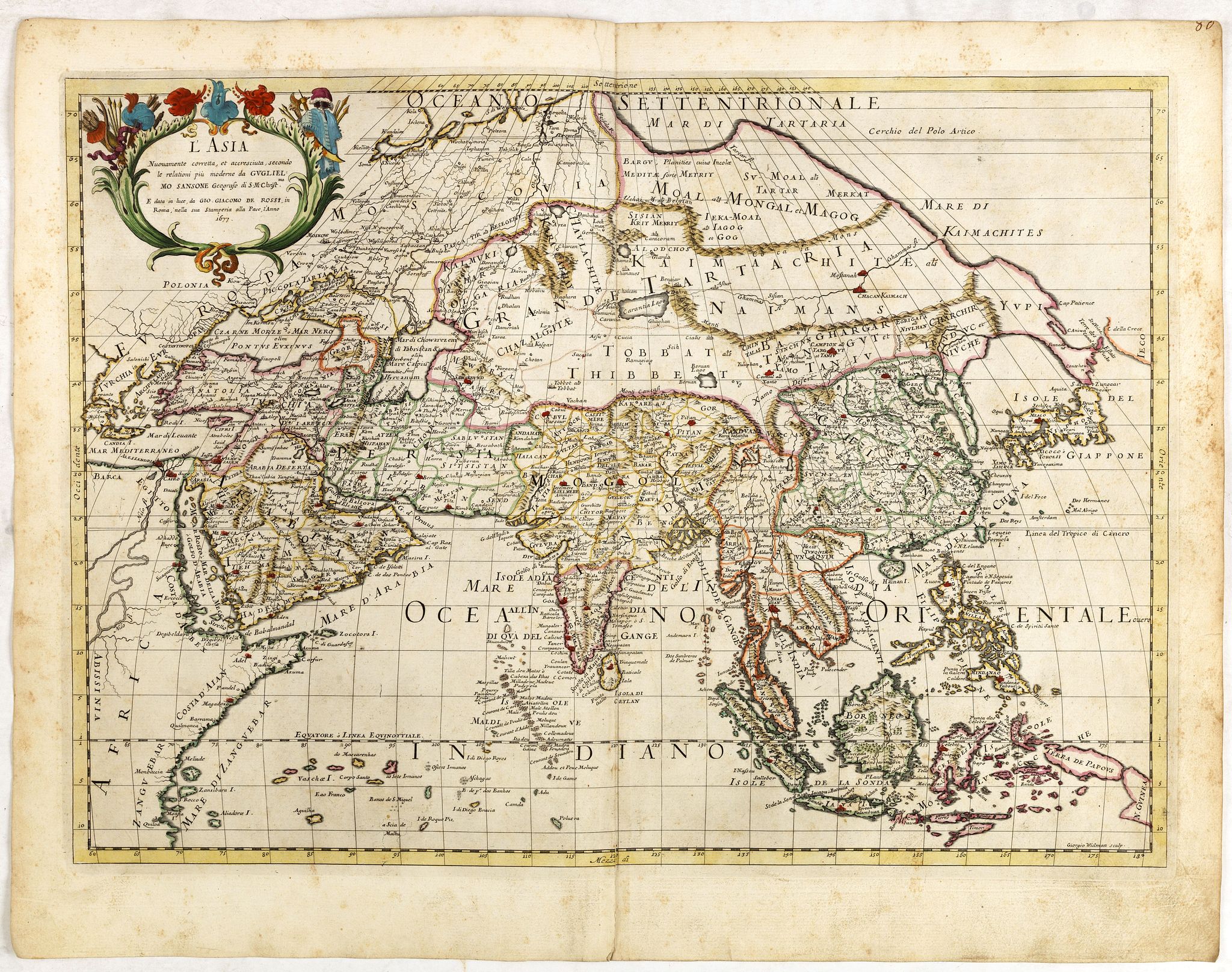 DE ROSSI, G., L'Asia Nuovamente corretta et accresciuta, secondo le relationi piu moderne da Guglielmo Sansone . . . 1677, antique map, old maps
