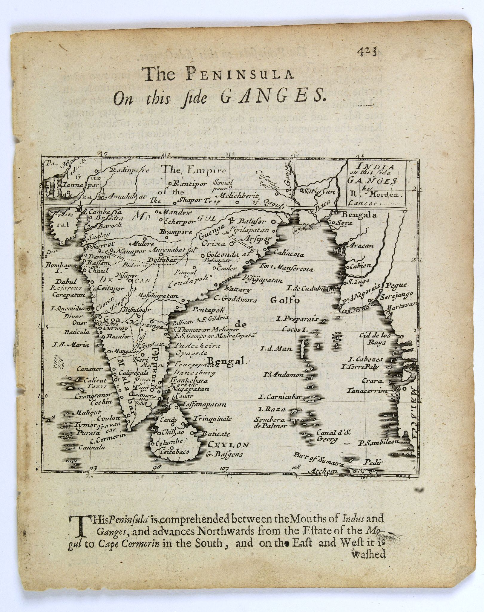 MORDEN, Robert., The Penisula on this side Ganges., antique map, old maps