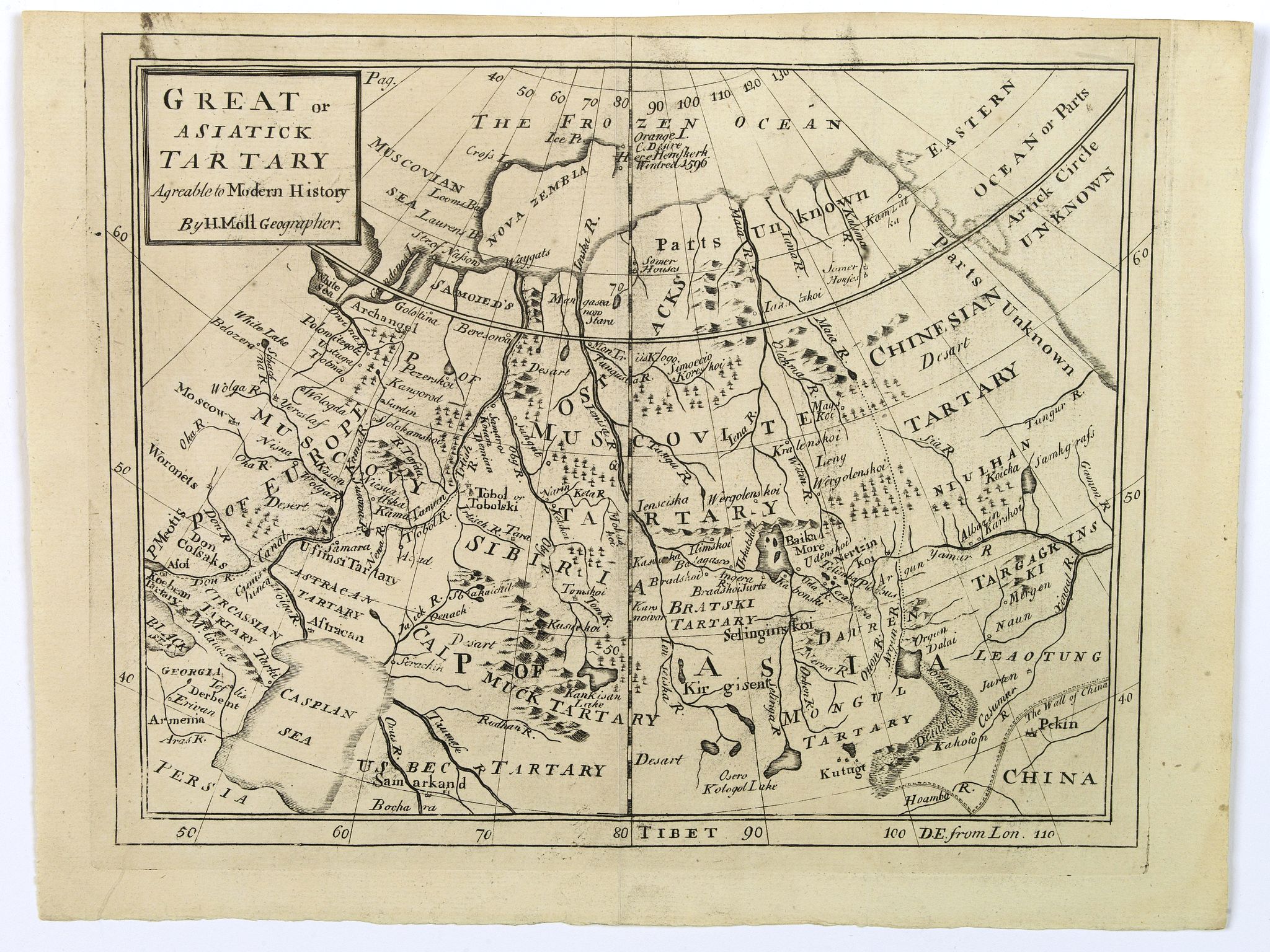 MOLL, H., Great or Asiatick Tartary, Agreeable to Modern History., antique map, old maps