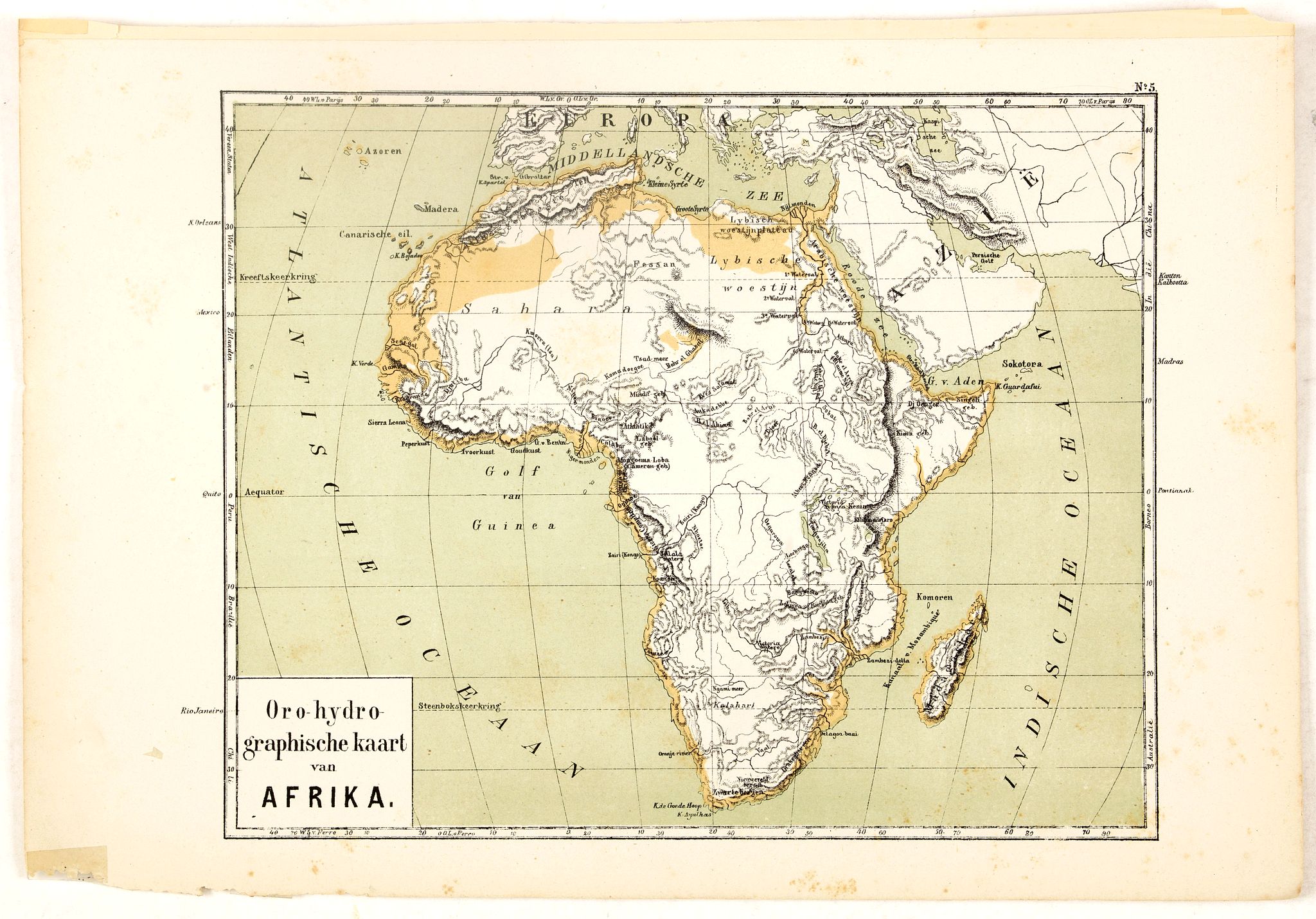 POSTHUMUS, N.W., Oro-Hydrographische Kaart van Afrika., antique map, old maps