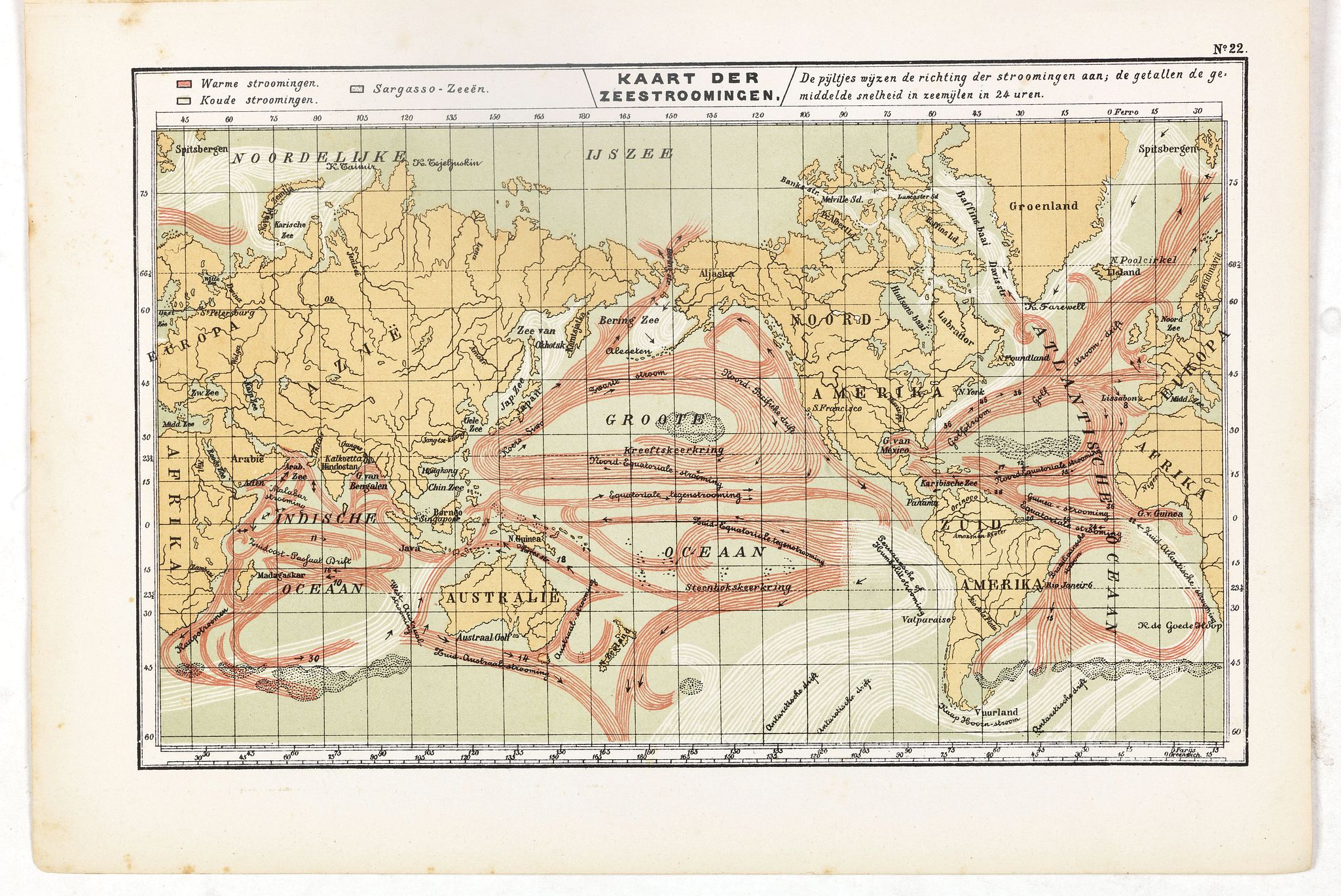 POSTHUMUS, N.W., Kaart der Zeestroomingen., antique map, old maps