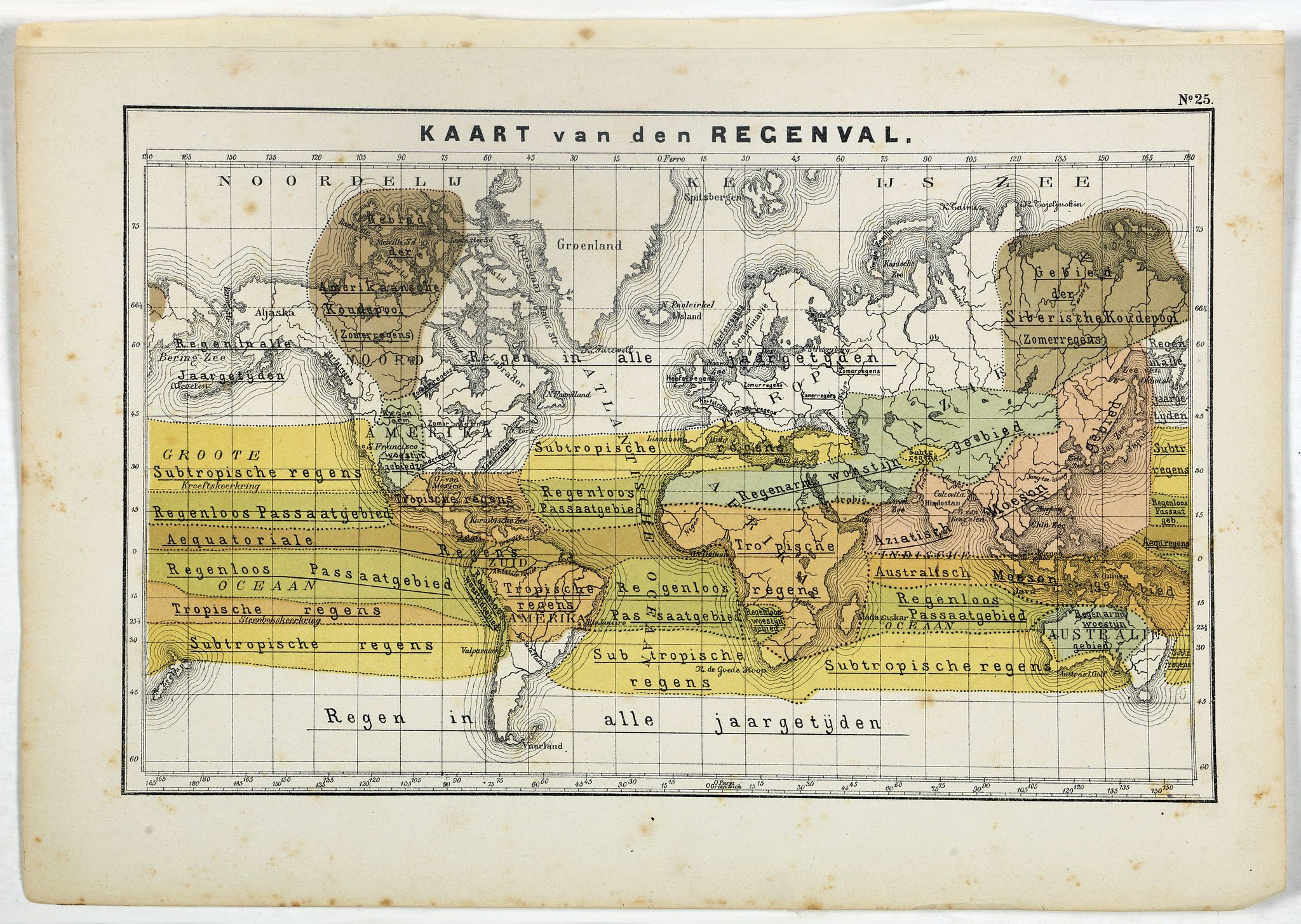 POSTHUMUS, N.W., Kaart van den Regenval., antique map, old maps