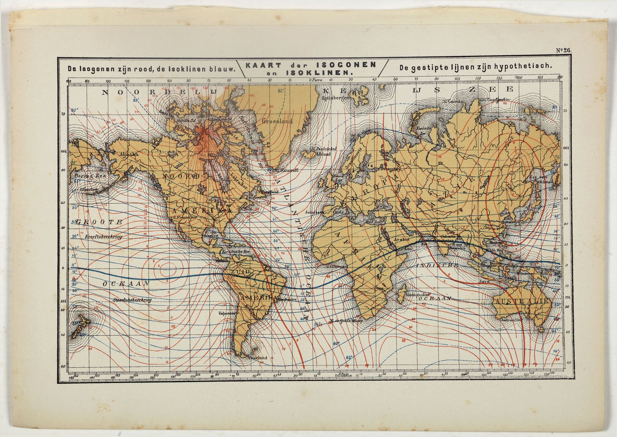 POSTHUMUS, N.W., Kaart der Isogonen en Isoklinen., antique map, old maps