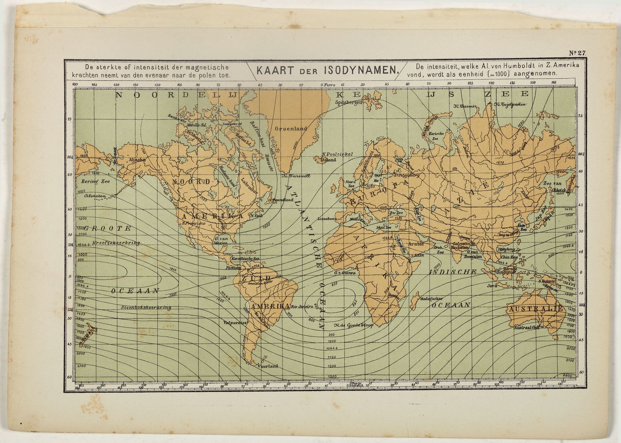 POSTHUMUS, N.W., Kaart der Isodynamen., antique map, old maps