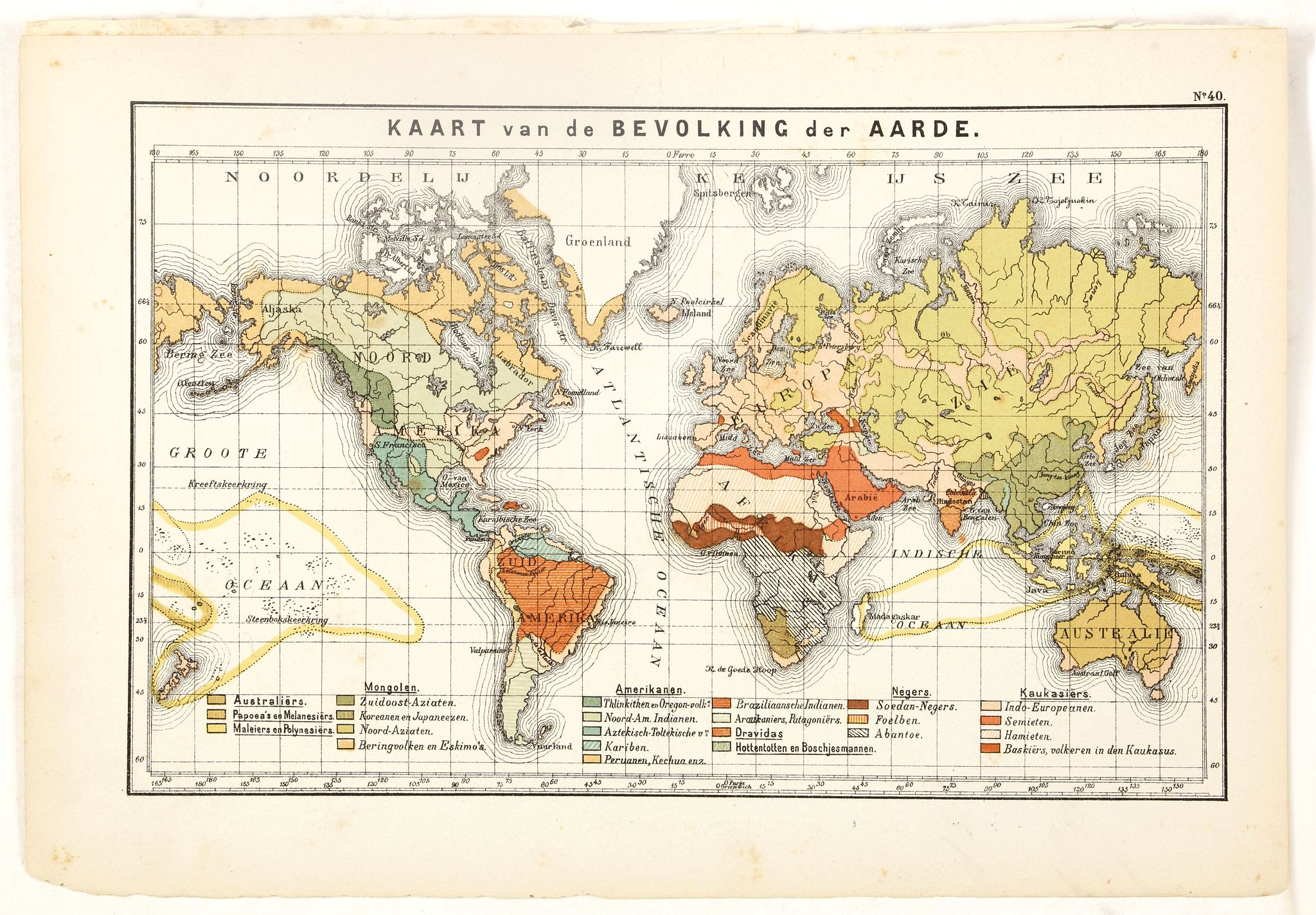 POSTHUMUS, N.W., Kaart van de Bavolking der Aarde., antique map, old maps