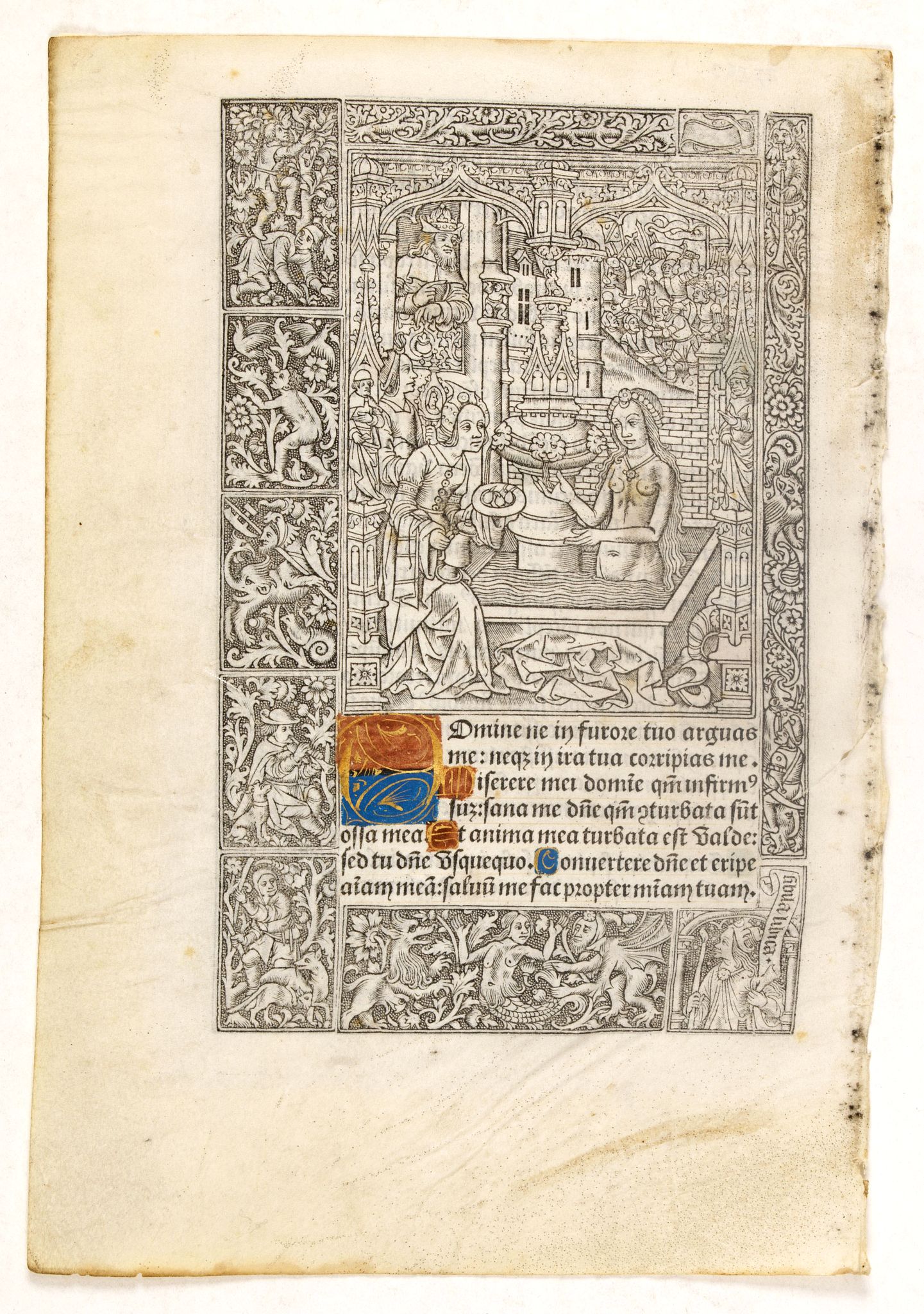 VOSTRE, S. / PIGOUCHET, Leaf on vellum from a printed Book of Hours., antique map, old maps