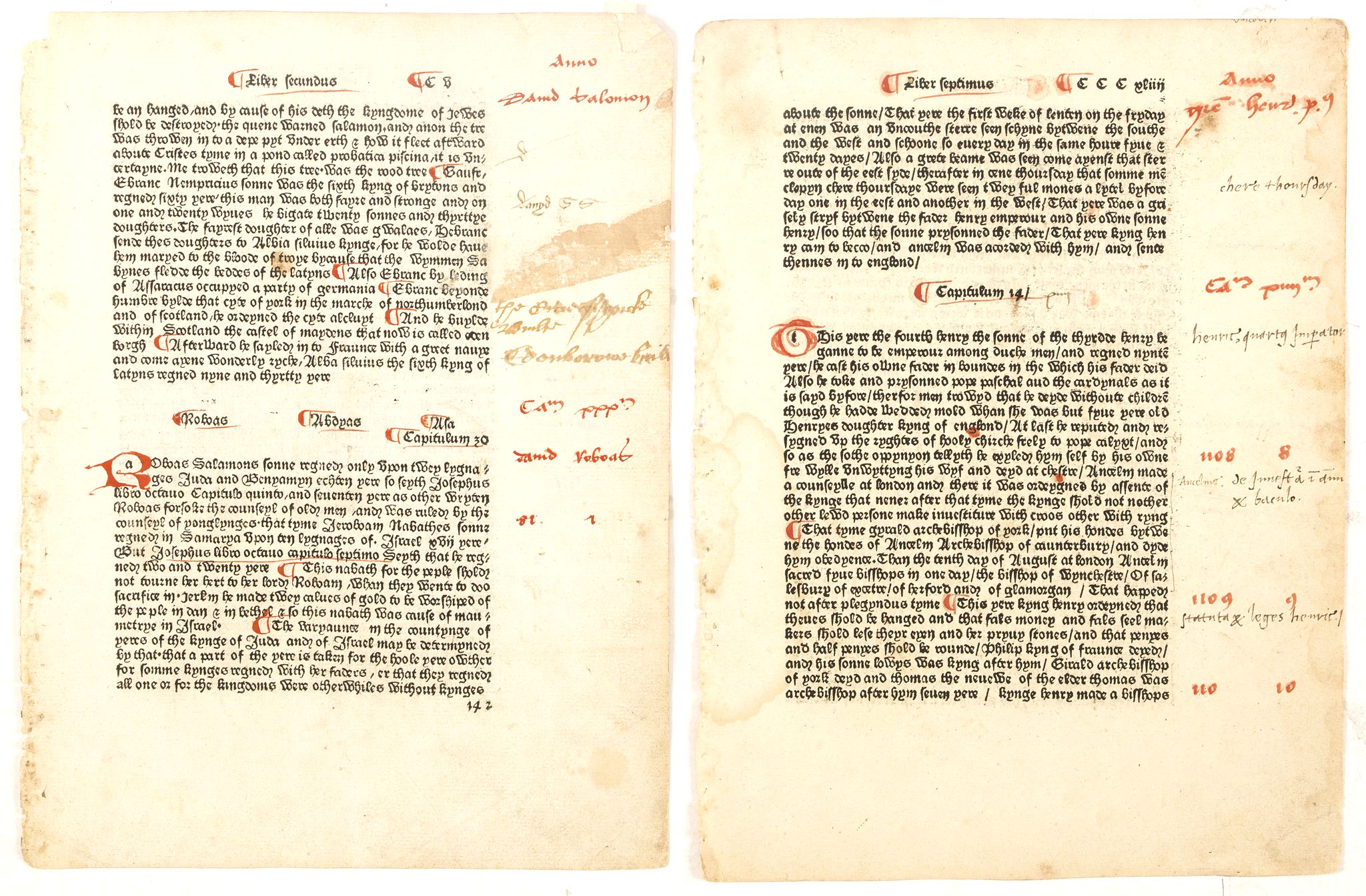 BIBLE, Two pages of English text from a Incunabula., antique map, old maps