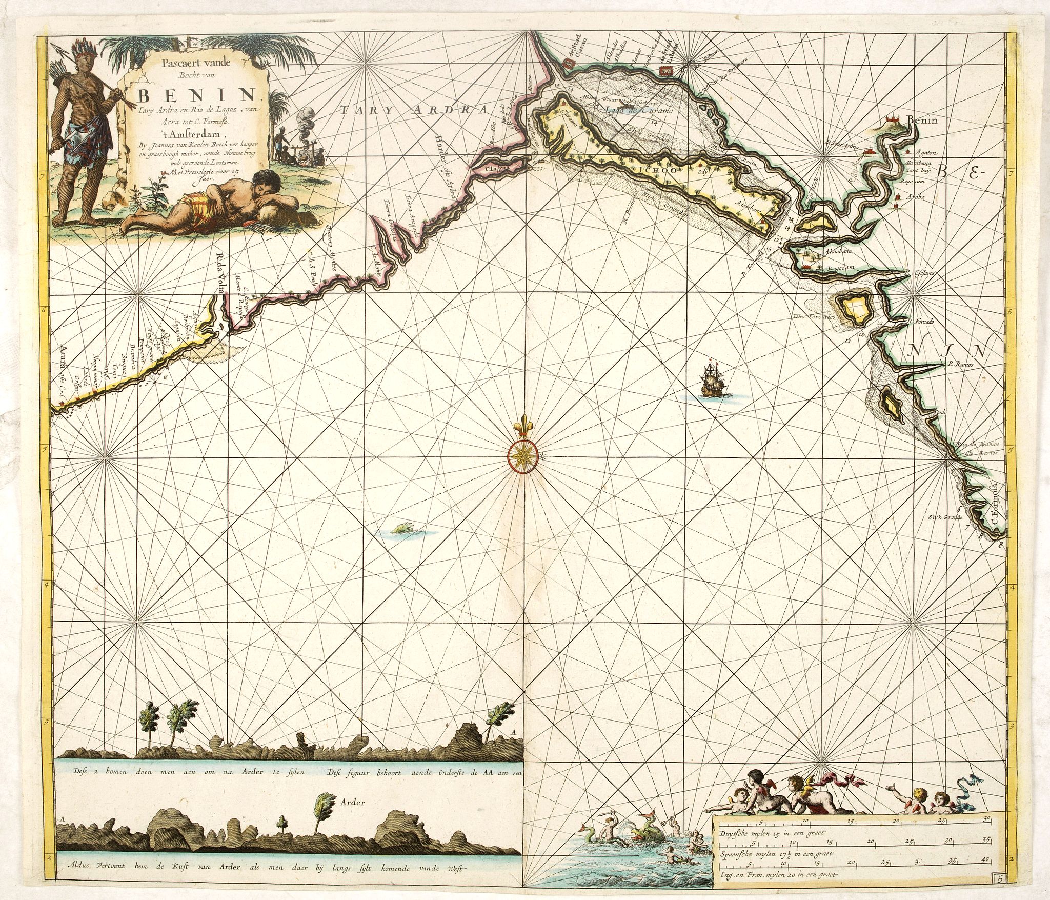 VAN KEULEN, J., Pascaert vande Bocht van Benin.., antique map, old maps