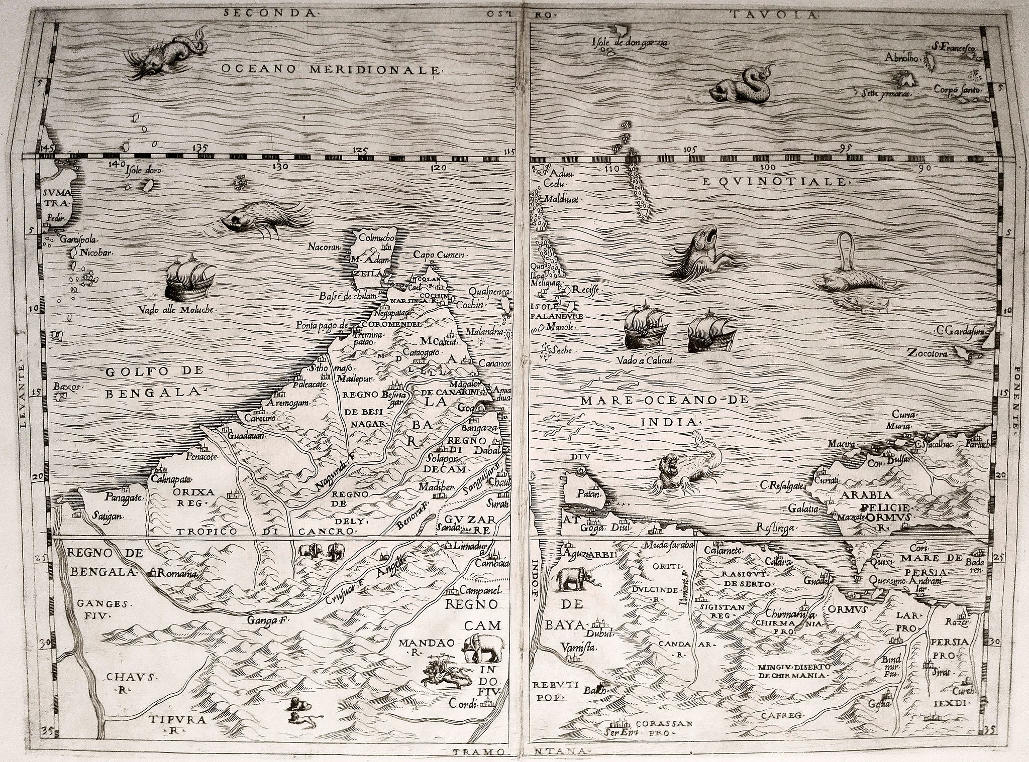RAMUSIO, G.B., Seconda Tavola., antique map, old maps
