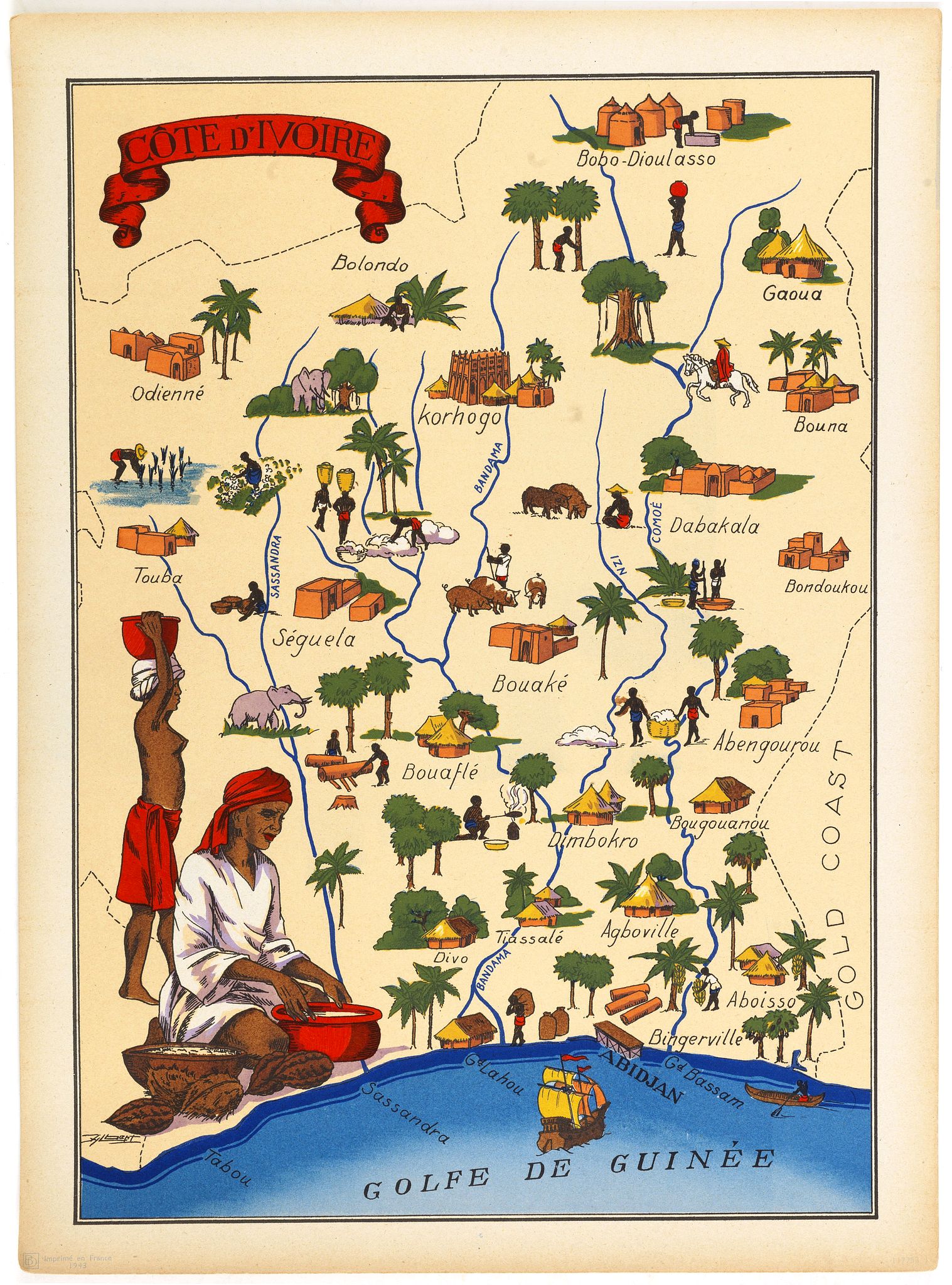 JYLBERT, Cote d'Ivoire., antique map, old maps