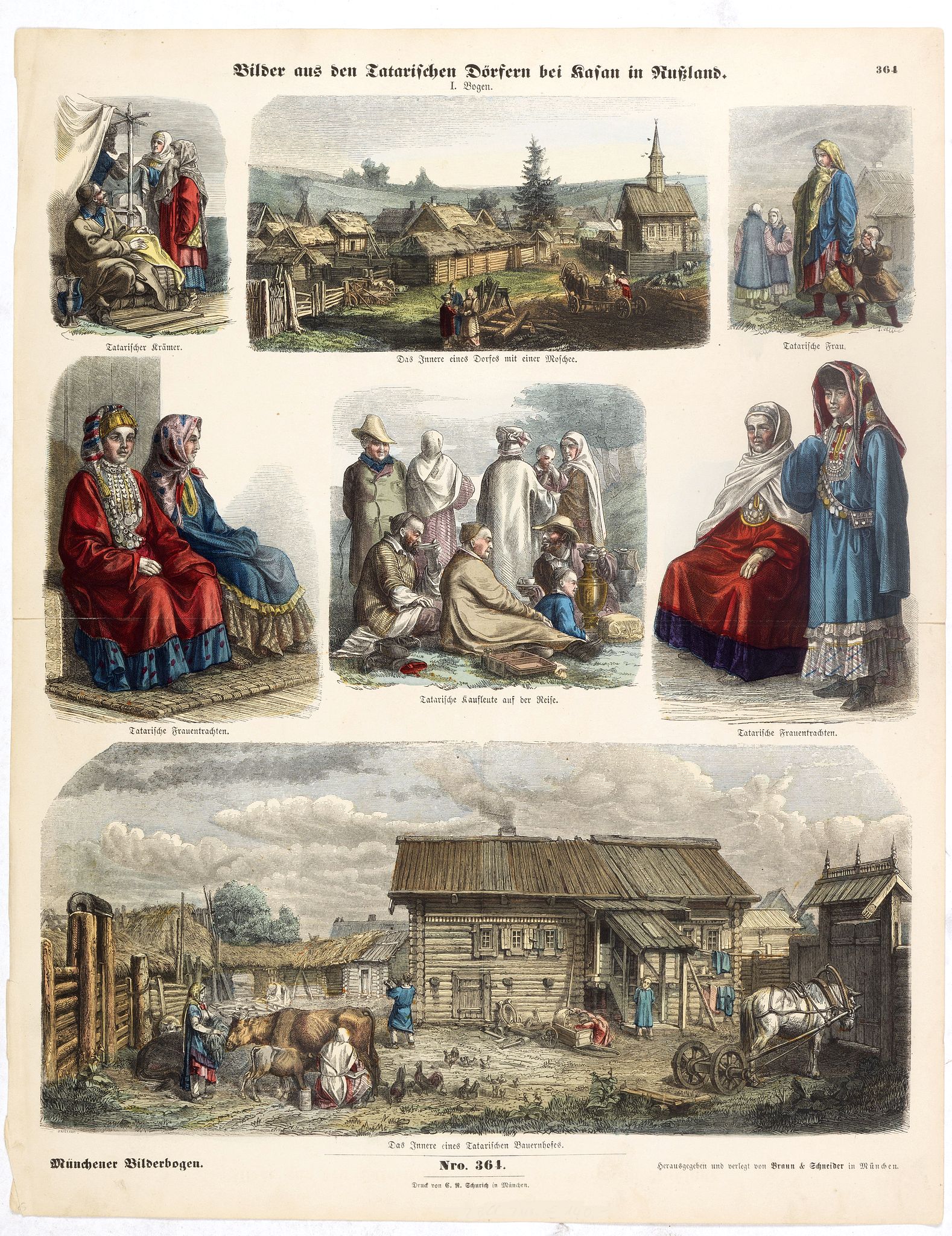 BRAUN & SCHNEIDER, Bilder aus den Tartarischen Dörfern bei Kasan in Rusland. I. Bogen., antique map, old maps