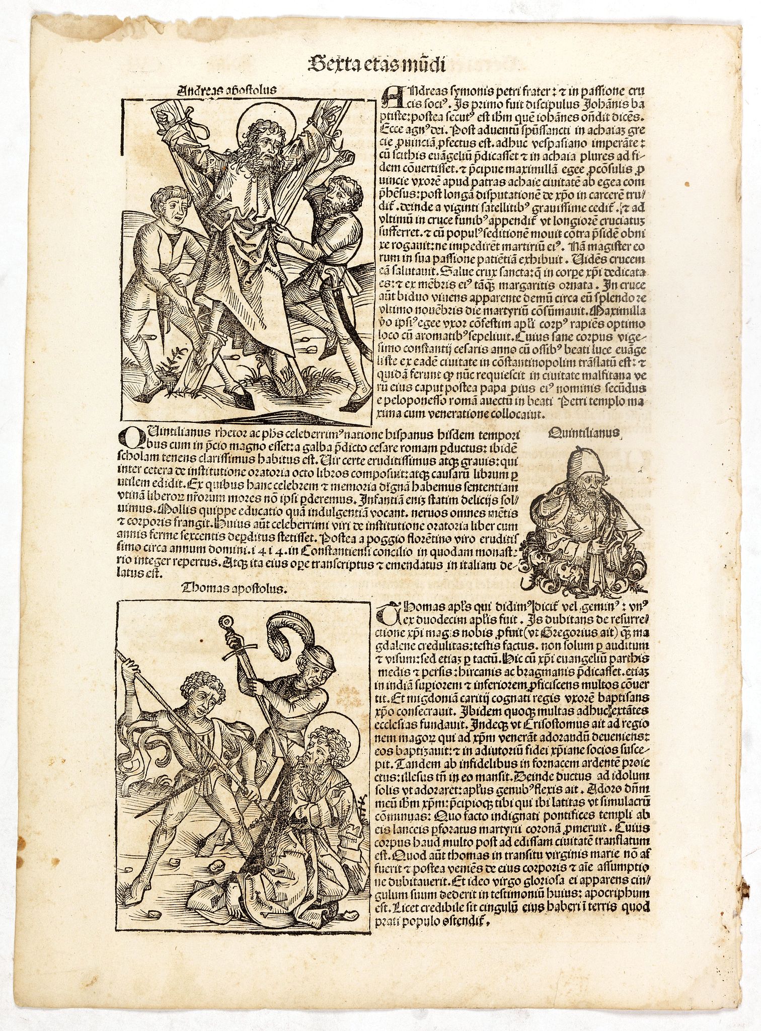 SCHEDEL, H., Apostles Andrews and Thomas. Folio CVI, antique map, old maps