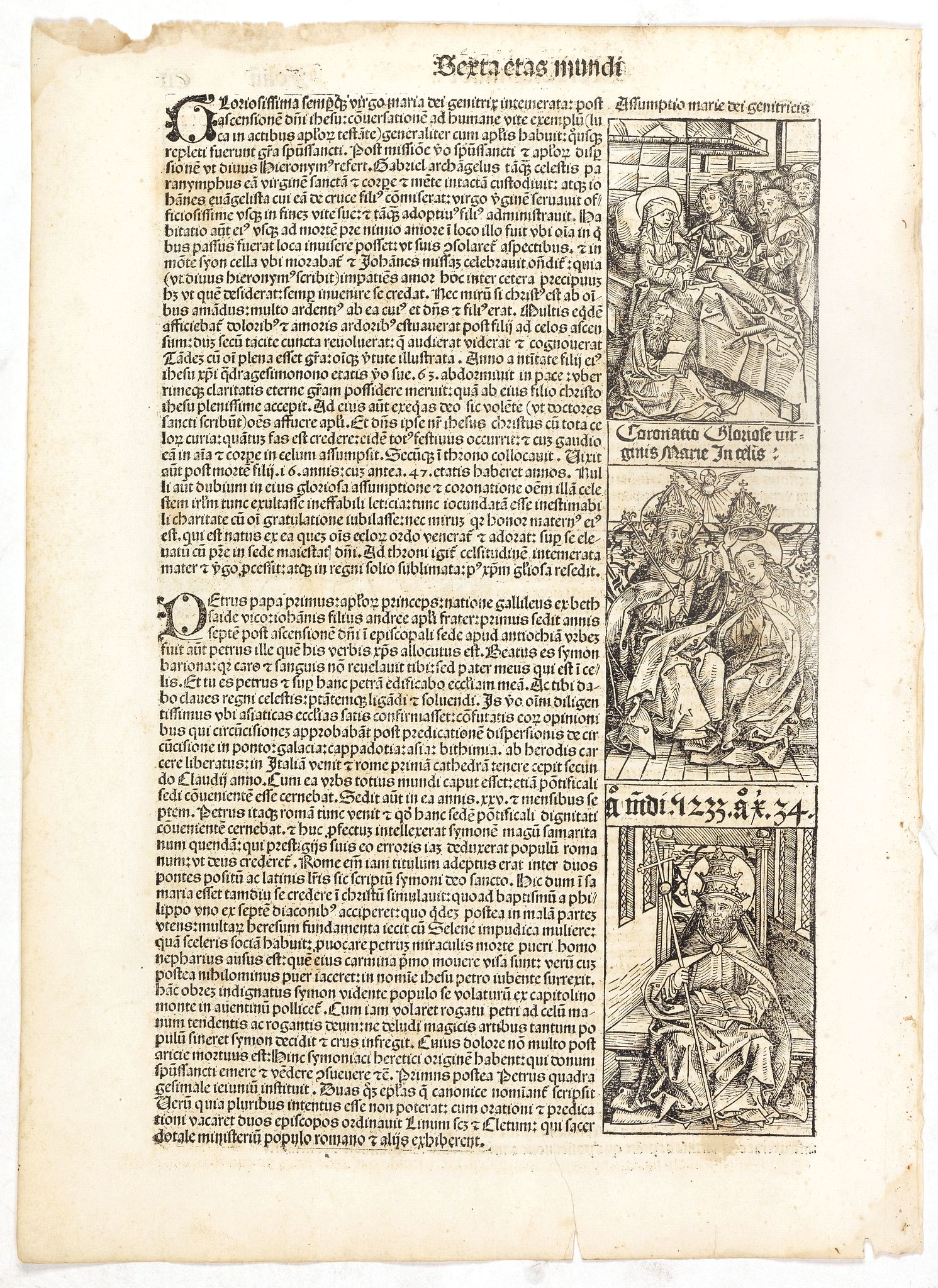 SCHEDEL, H., Sexta Etas Mundi. Assumptio.. Folio CII, antique map, old maps