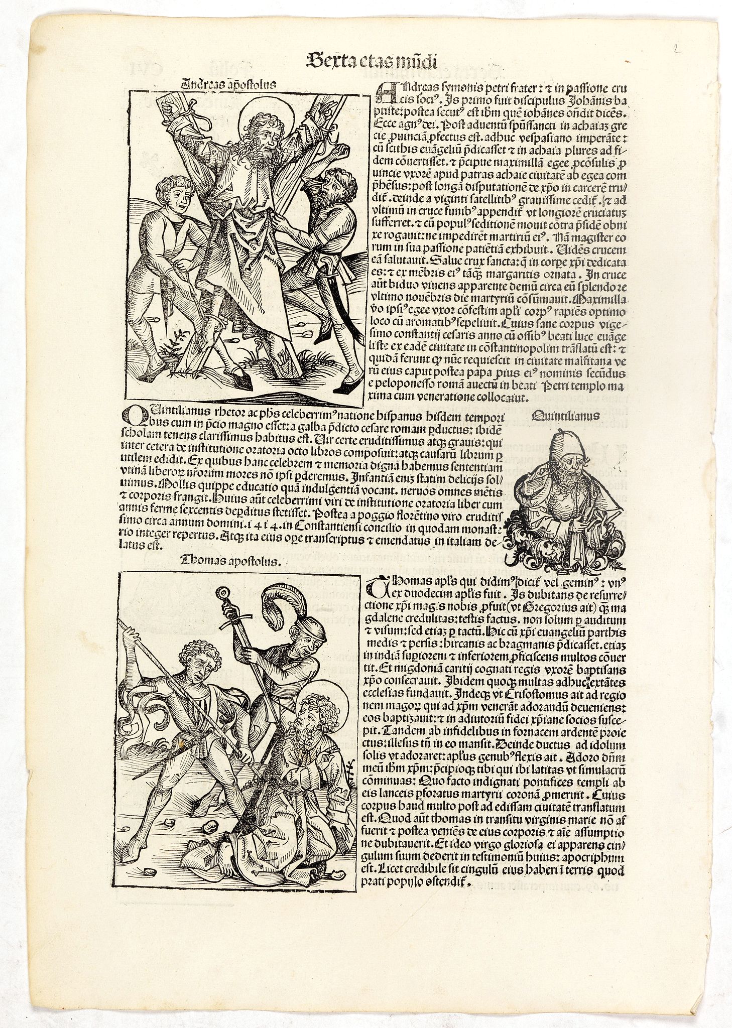 SCHEDEL, H., Apostles Andrews and Thomas. Folio CVI., antique map, old maps