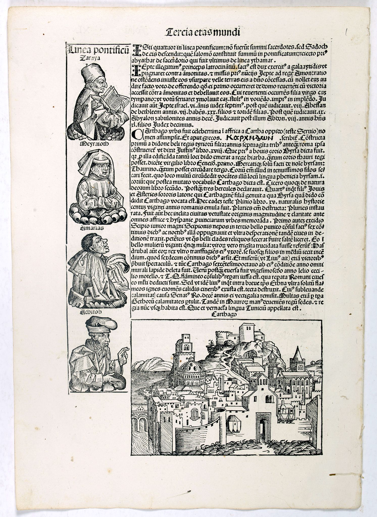 SCHEDEL, H., Tercia Etas Mundi. / Carthago (Carthage in Tunisia). / Folio XL., antique map, old maps