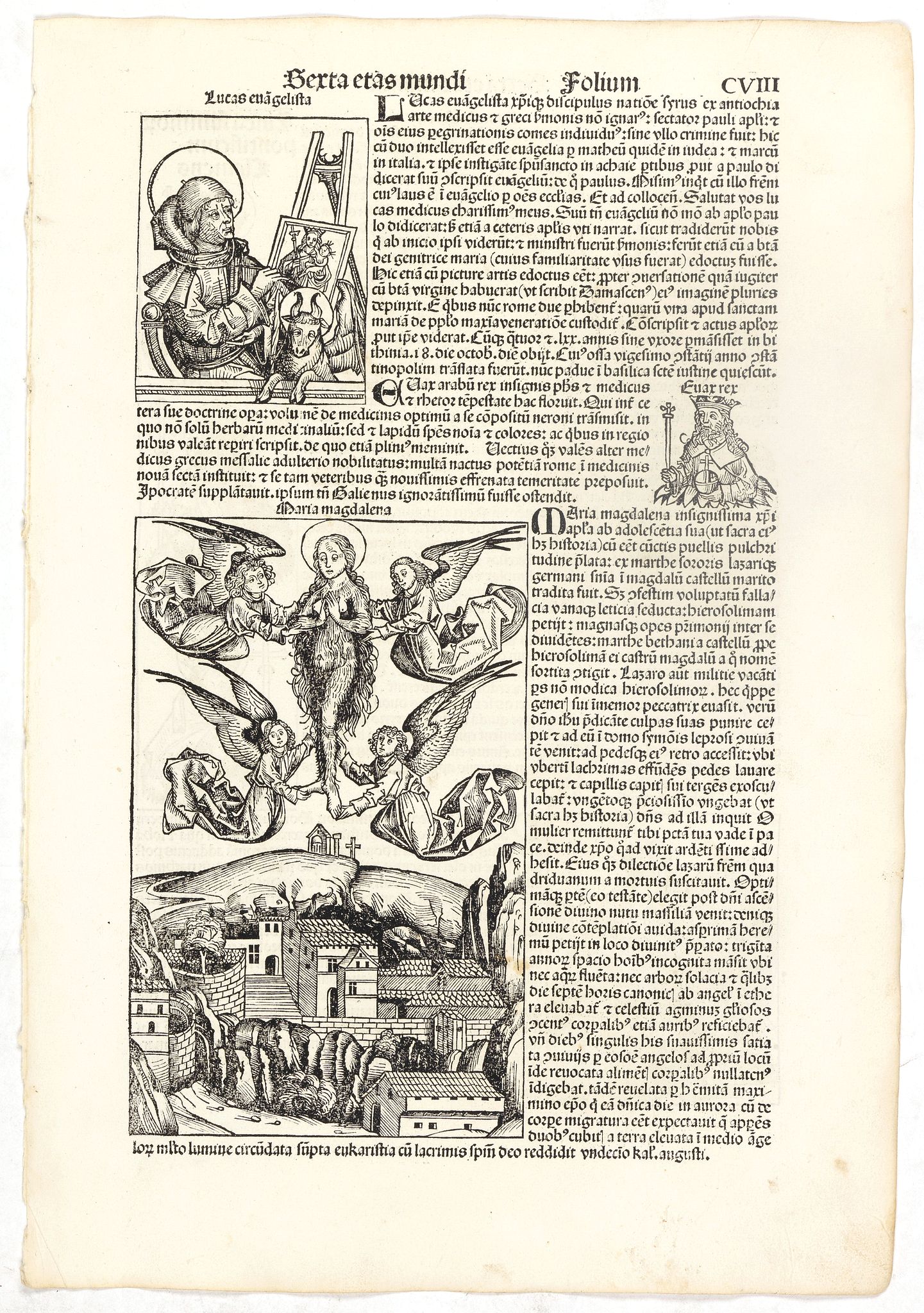 SCHEDEL, H., Sexta Etas Mudi. Lucas Evagelista. Folium CVIII., antique map, old maps