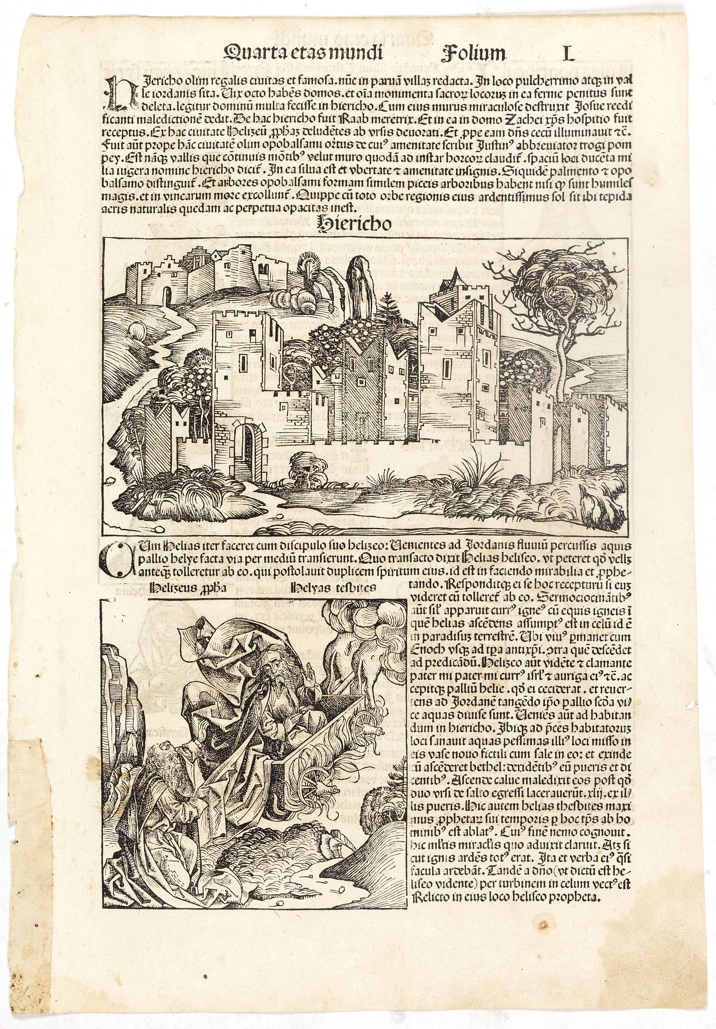 SCHEDEL, H., Quarta Etas Mundi. Folium. L (with view of Jericho), antique map, old maps