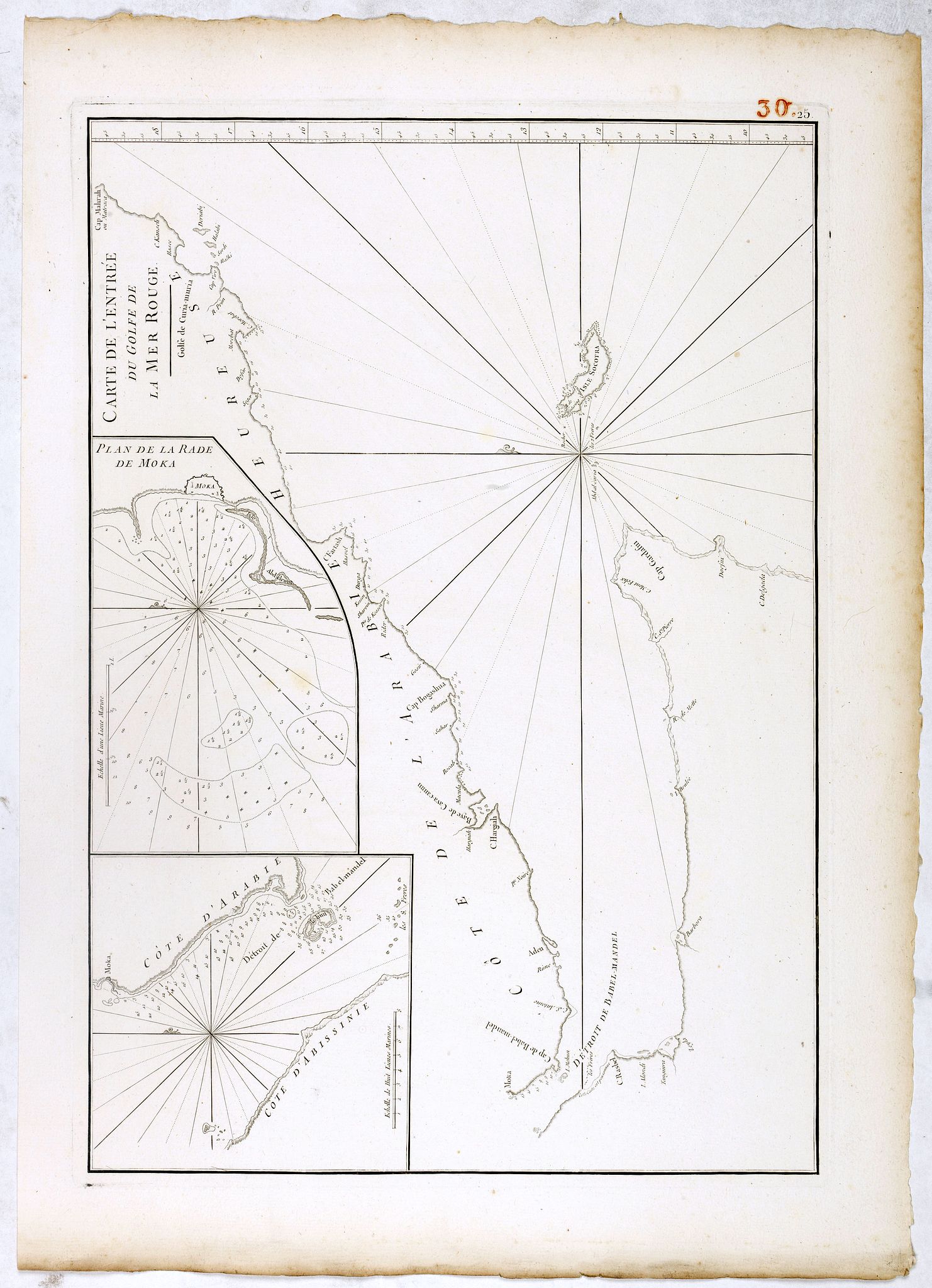 D'APRES DE MANNEVILLETTE., Carte de l'Entrée du Golf de la Mer Rouge. / Plan de La Rade de Moka., antique map, old maps