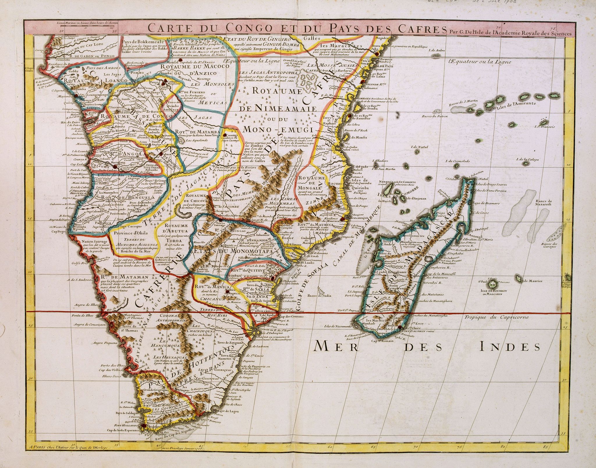 DE L'ISLE., Carte du Congo et du Pays des Cafres.., antique map, old maps