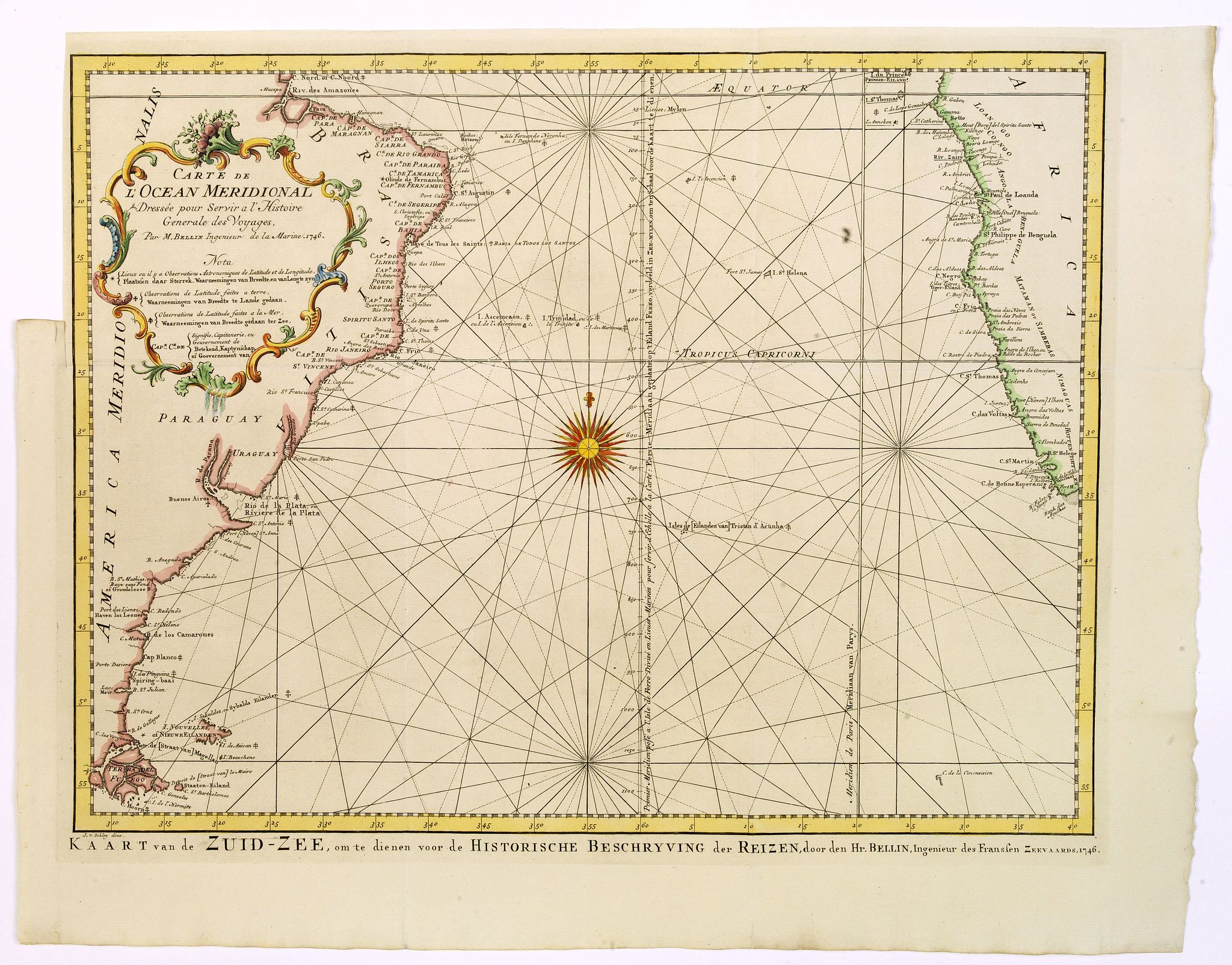 BELLIN / HARREVELT / CHANGUION., Kaart van de Zuid zee. . ., antique map, old maps