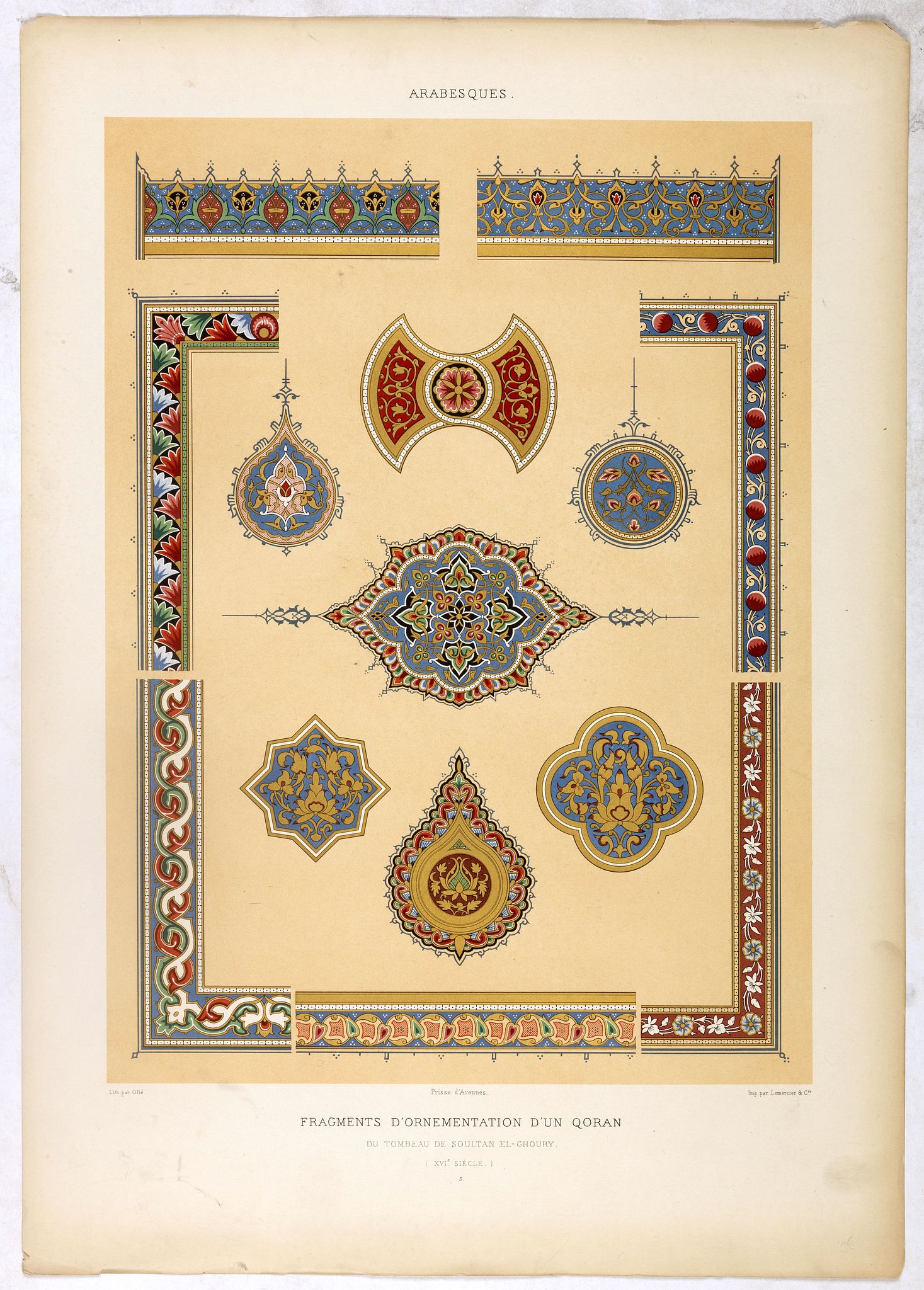 PRISSE D'AVENNES, E., Arabesques. - Incrustations en stuc sur pierre., antique map, old maps
