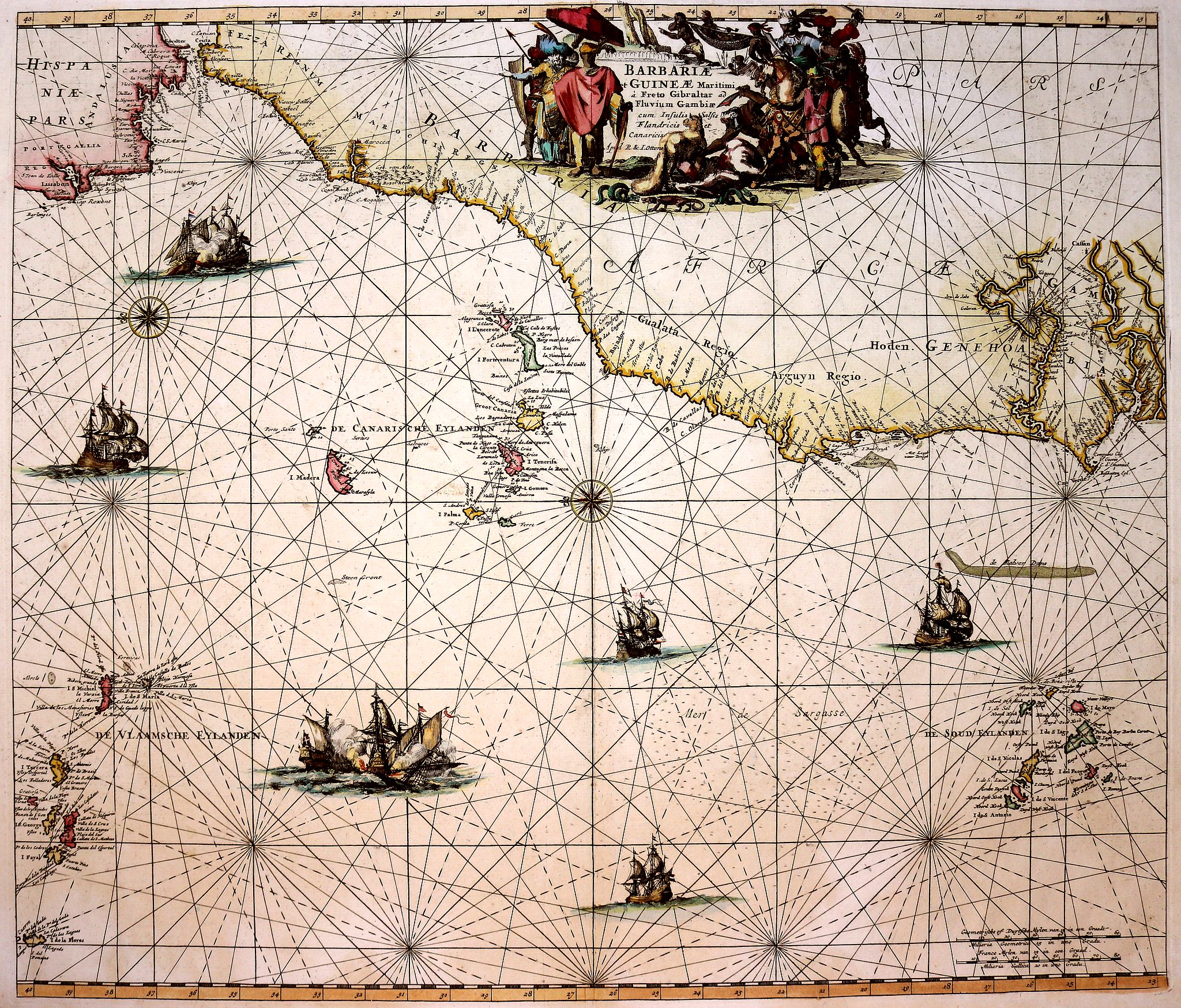 DE WIT, F. /OTTENS, R. / J., Barbariae et Guineae Maritimi a Freto Gibralta ad Fluvium Gambiae cum Insulis Salsis Flandricis et Canaricis., antique map, old maps
