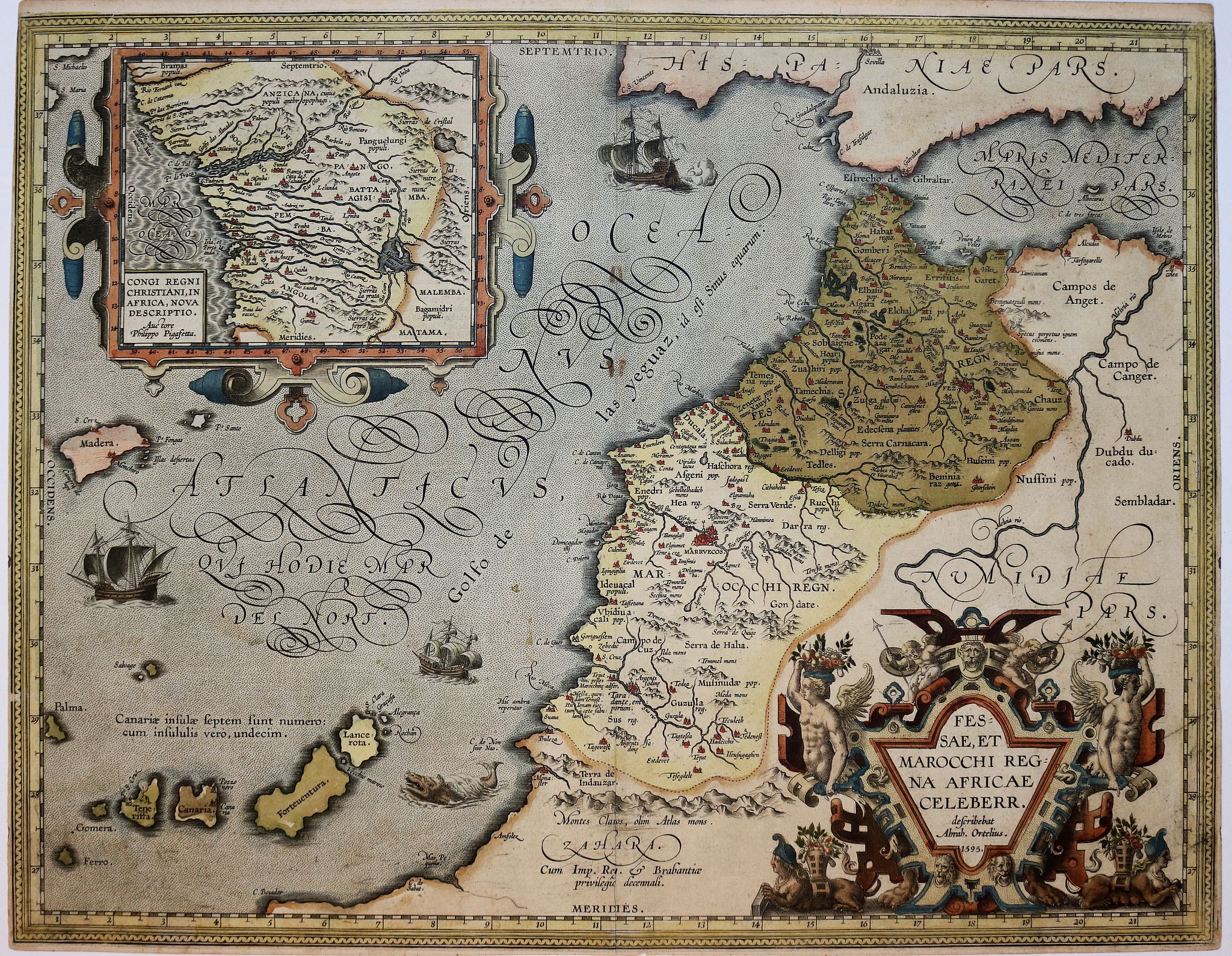 ORTELIUS, A., Fessae, et Marocchi Regna Africae Celeberr. describebat Abrah. Ortelius. 1595., antique map, old maps