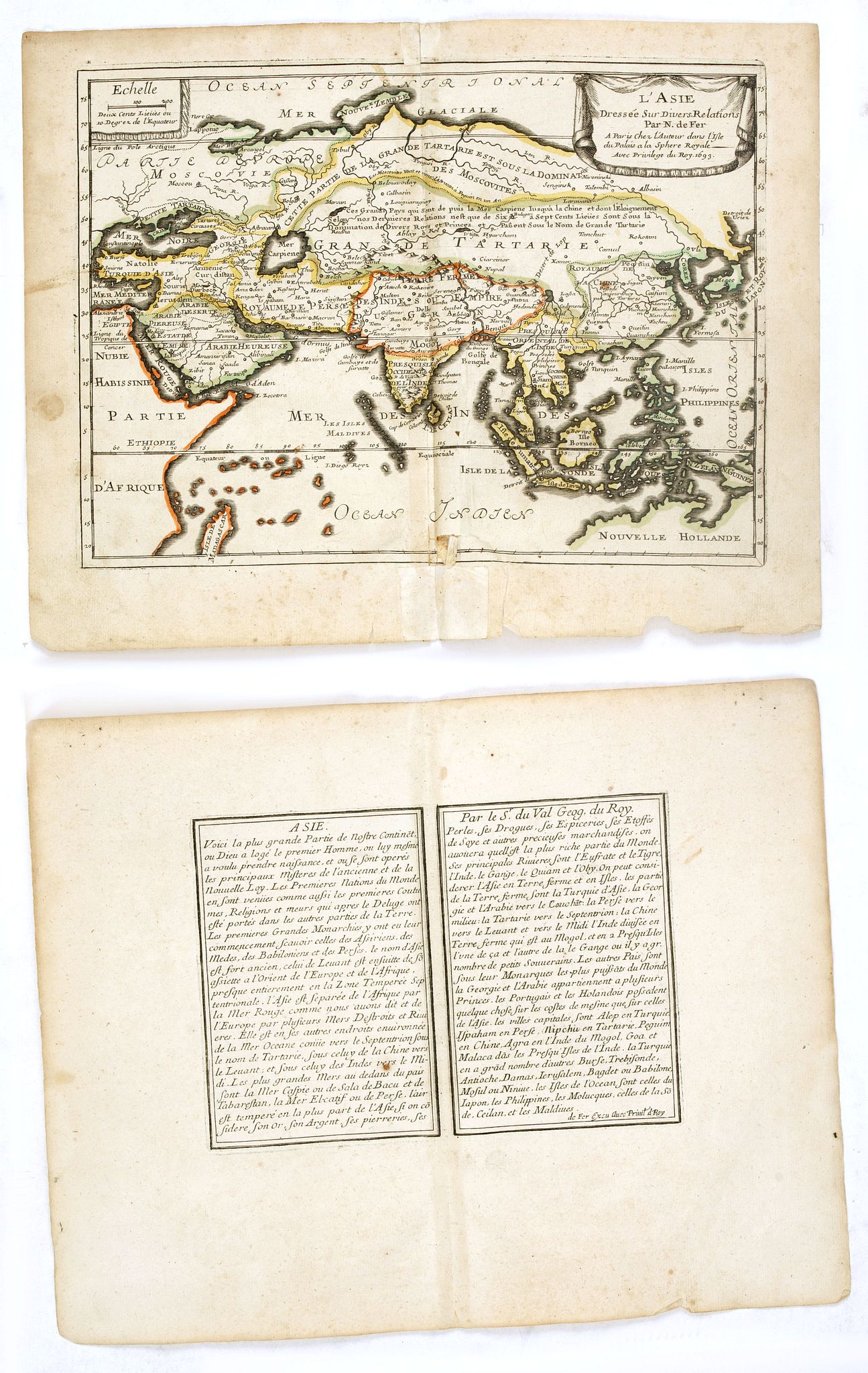 DE FER, N., L'Asie Dressée Sur Divers Relations Par N. de Fer., antique map, old maps