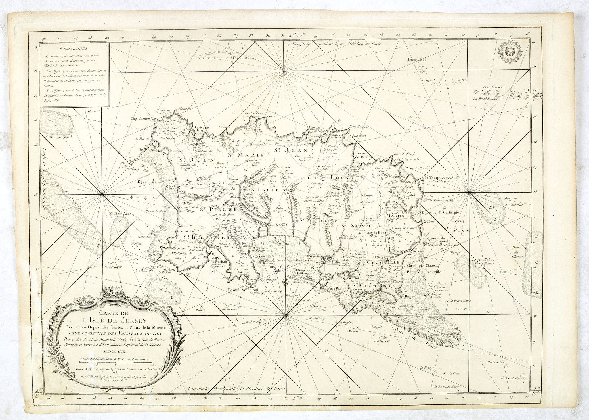 BELLIN, N., Carte de L’Isle de Jersey., antique map, old maps