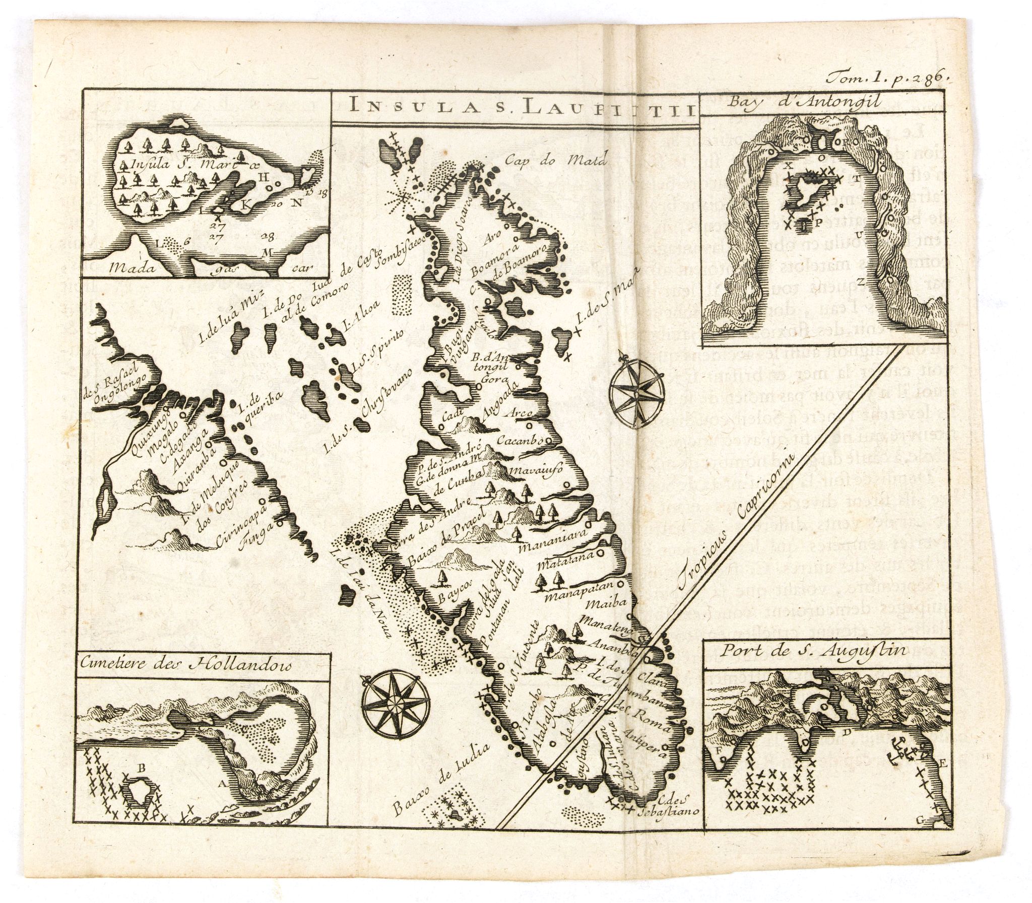 DE RENNEVILLE, R.A.C., Insula S. Laurentii., antique map, old maps
