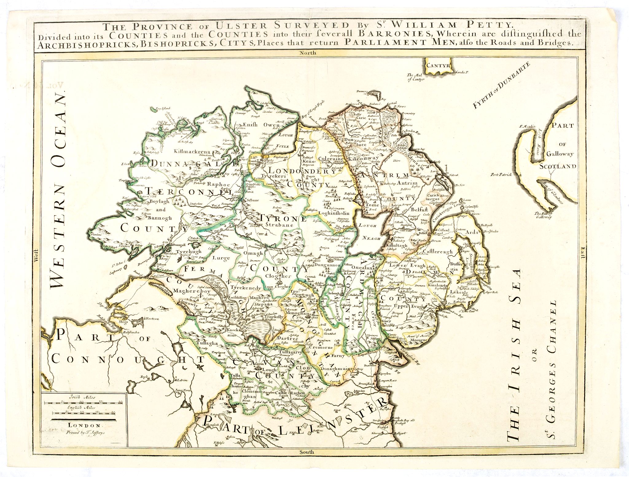 JEFFERYS, T., The Province of Ulster Surveyed by Sir William Petty. . ., antique map, old maps