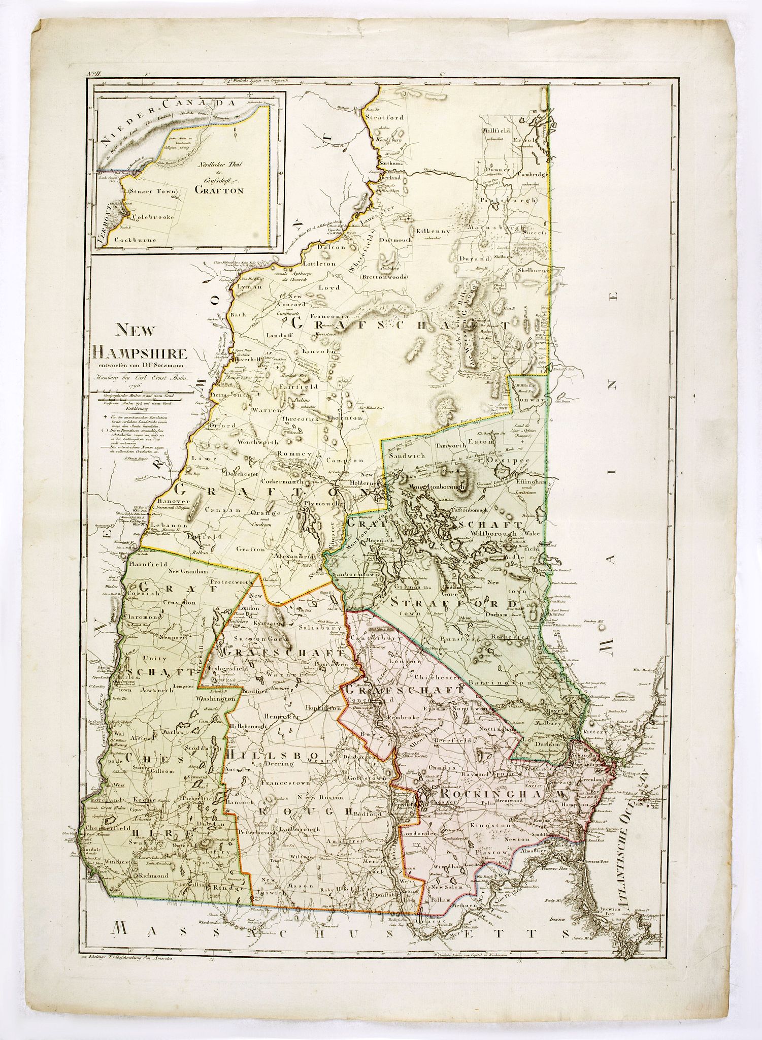 SOTZMANN, D.F., New Hampshire entworfen von D.F. Sotzmann. Hamburg bey Carl Ernst Bohn 1796 . . . No. II., antique map, old maps